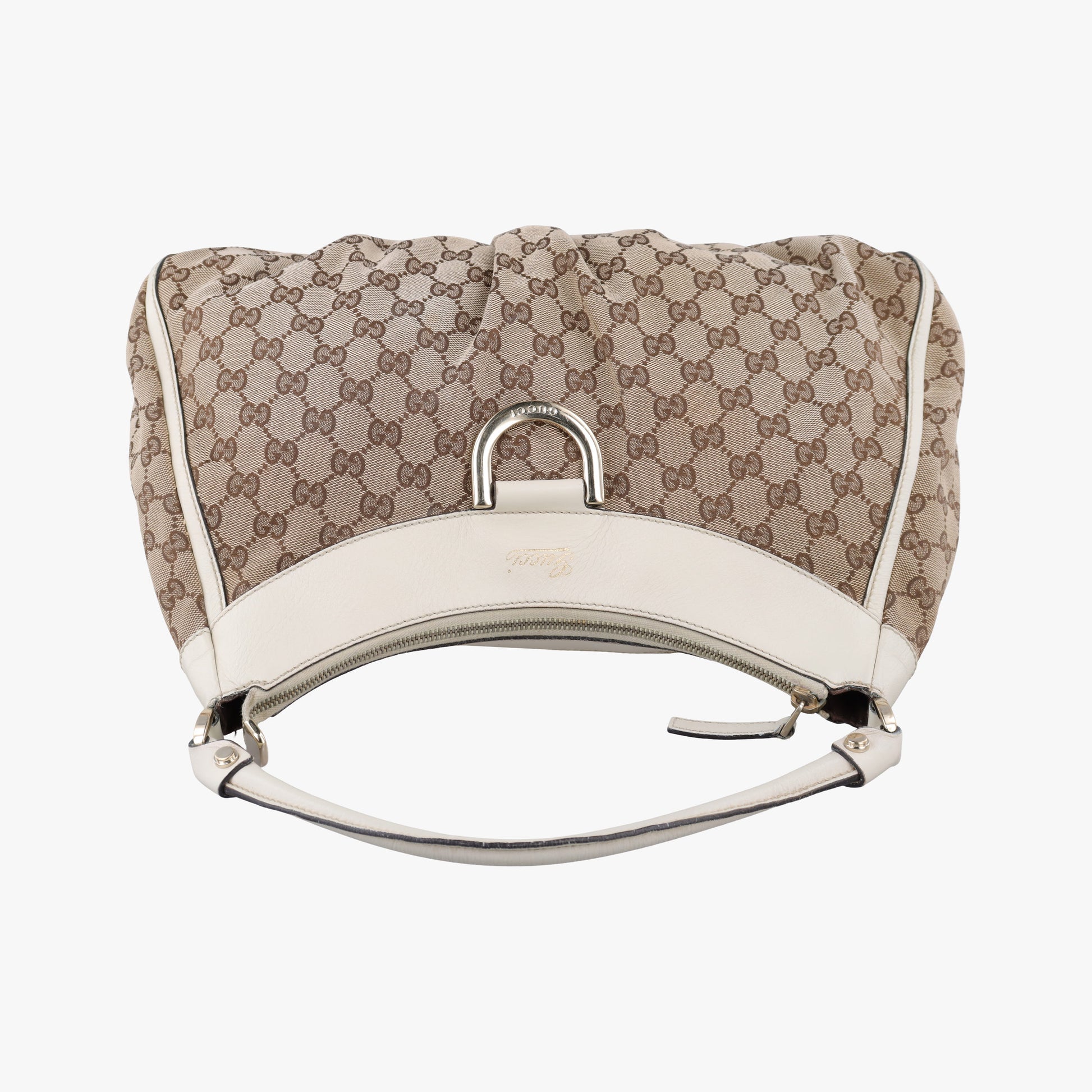 Abbey D-ring Hobo Beige×White canvas×leather 189833 E0248714アビー Dリング ホーボー ベージュ×ホワイト キャンバス×レザー 189833 E0248714