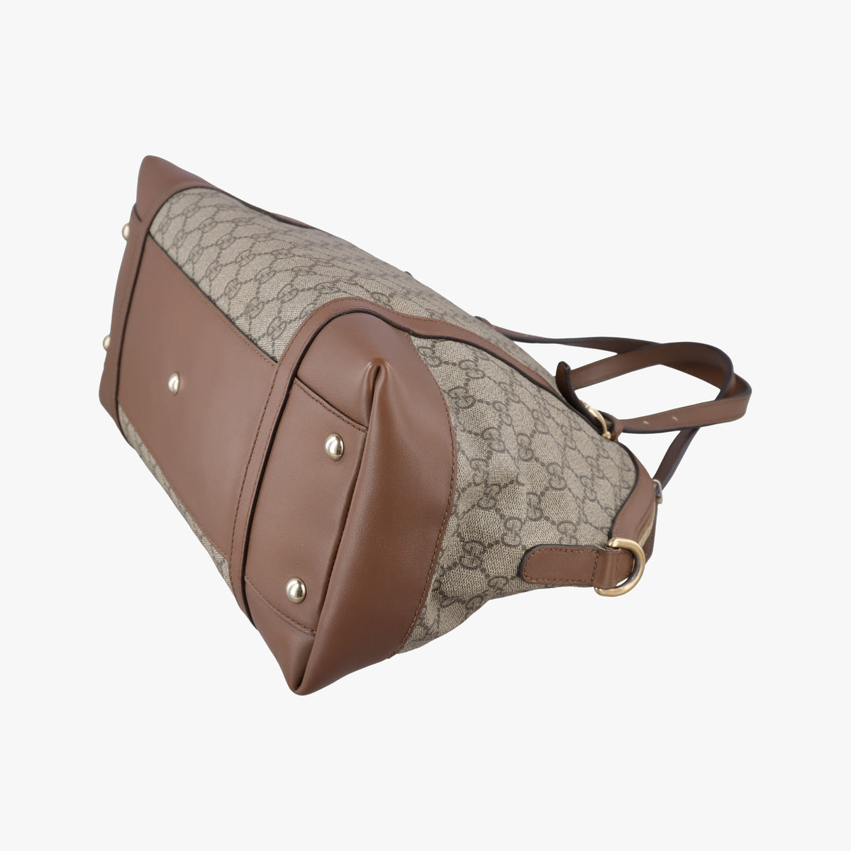 GG Supreme Medium Nice Dome Beige×Brown PVC coated canvas × leather 309614 C013356054GGスプリーム ミディアム ナイス ドーム ベージュ×ブラウン PVCコーティングキャンバス×レザー 309614 C013356054