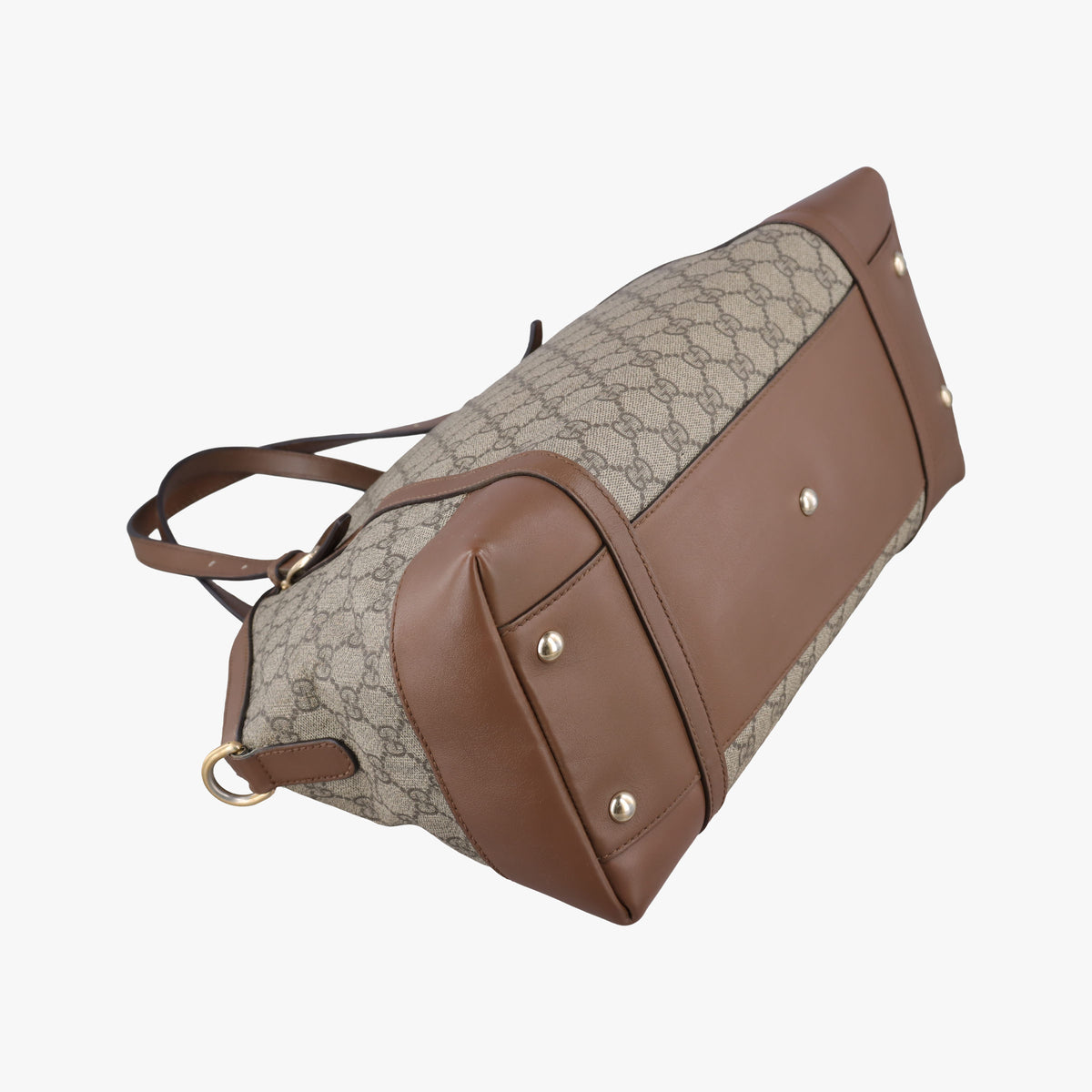 GG Supreme Medium Nice Dome Beige×Brown PVC coated canvas × leather 309614 C013356054GGスプリーム ミディアム ナイス ドーム ベージュ×ブラウン PVCコーティングキャンバス×レザー 309614 C013356054