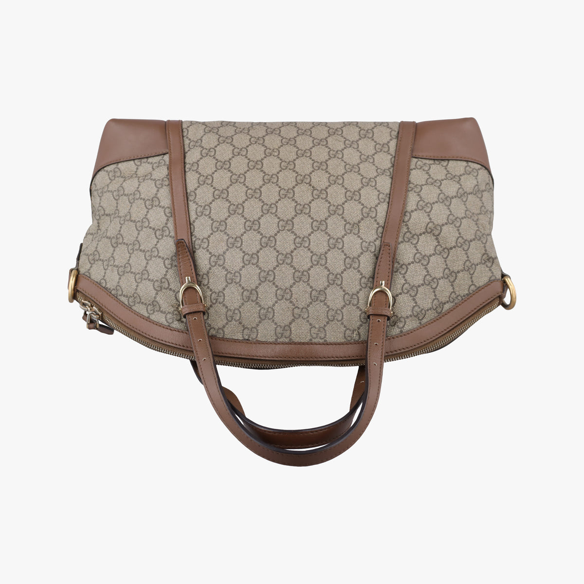 GG Supreme Medium Nice Dome Beige×Brown PVC coated canvas × leather 309614 C013356054GGスプリーム ミディアム ナイス ドーム ベージュ×ブラウン PVCコーティングキャンバス×レザー 309614 C013356054