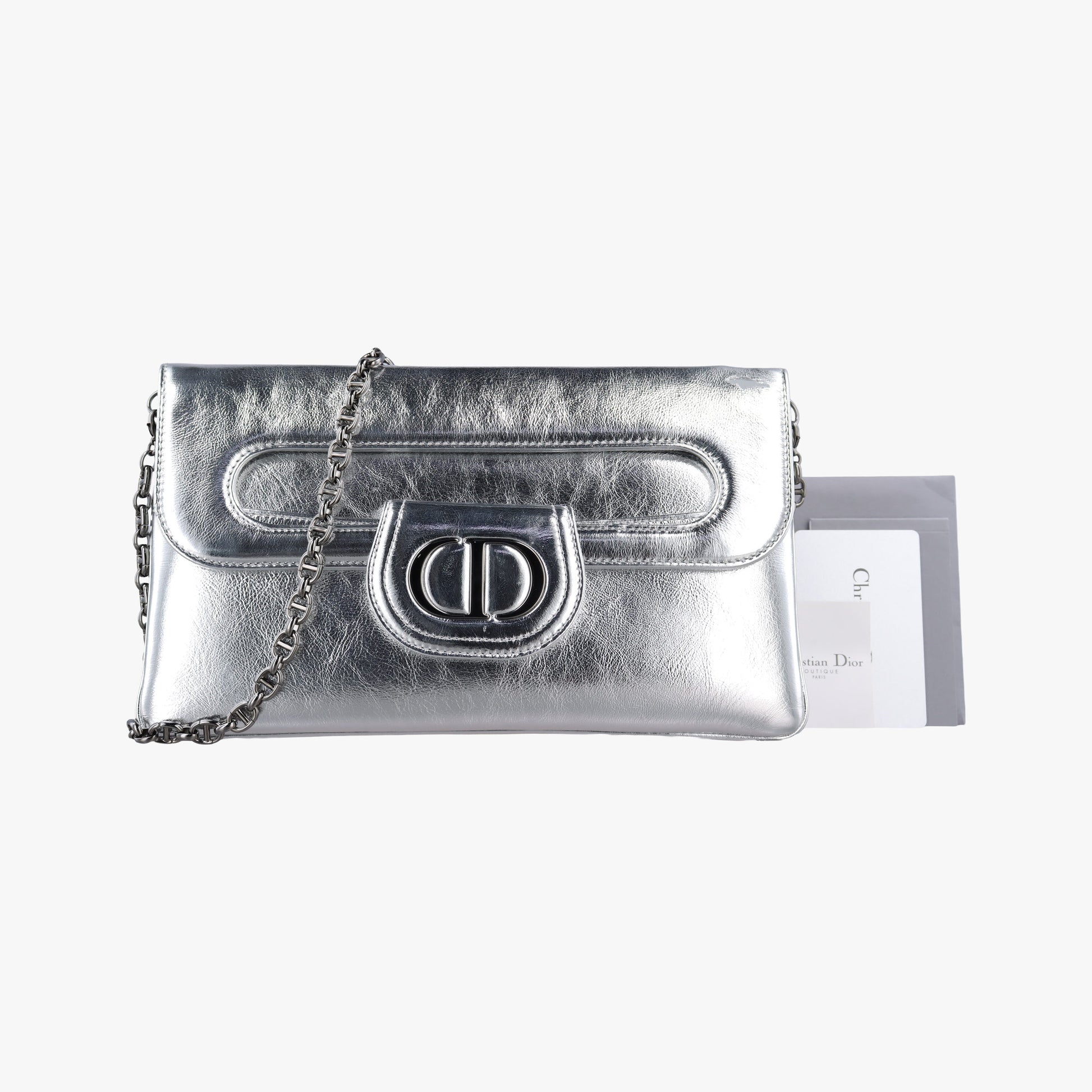 Dior double Medium Silver Leather 10-MA-0241ディオール ダブル ミディアム シルバー レザー 10-MA-0241
