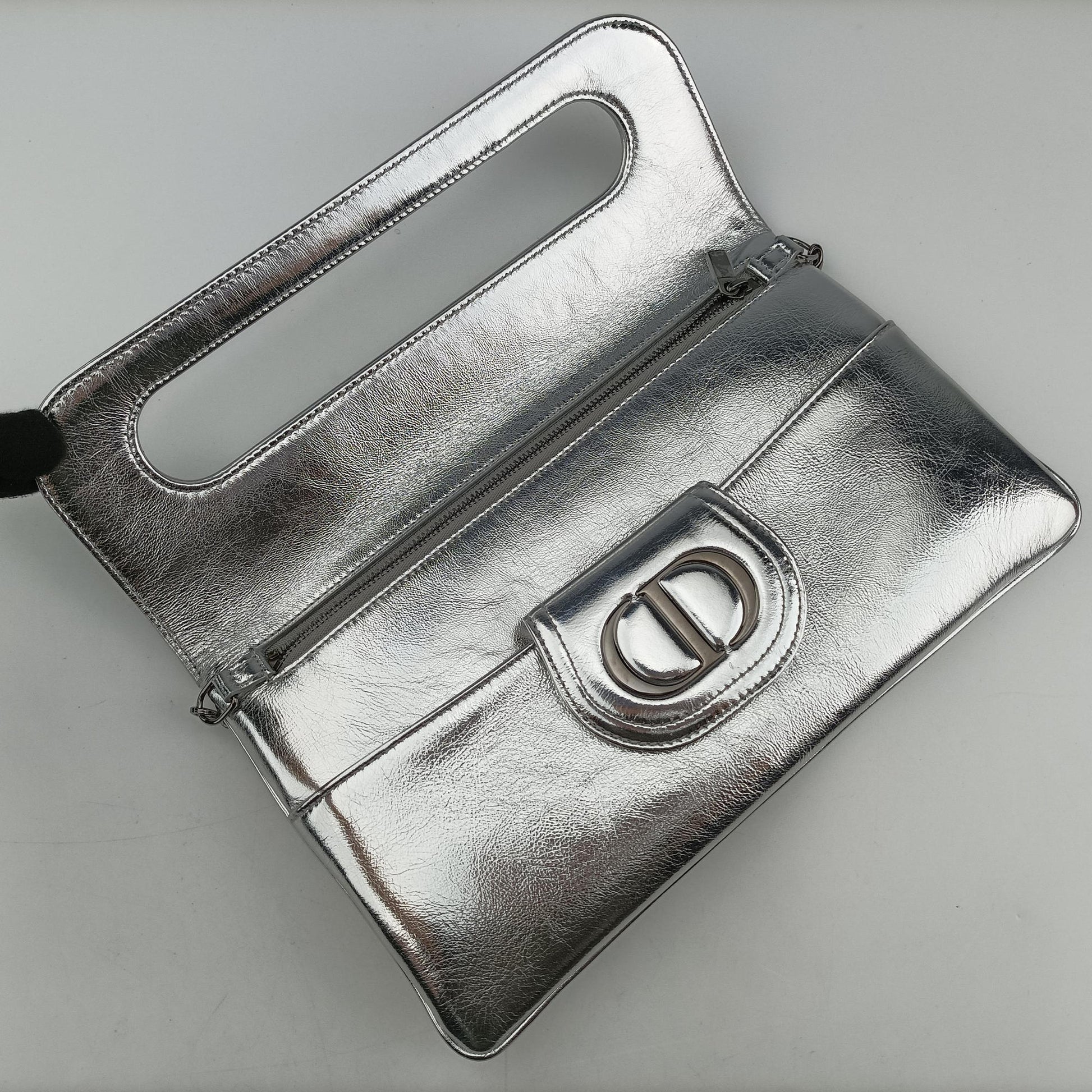 Dior double Medium Silver Leather 10-MA-0241ディオール ダブル ミディアム シルバー レザー 10-MA-0241
