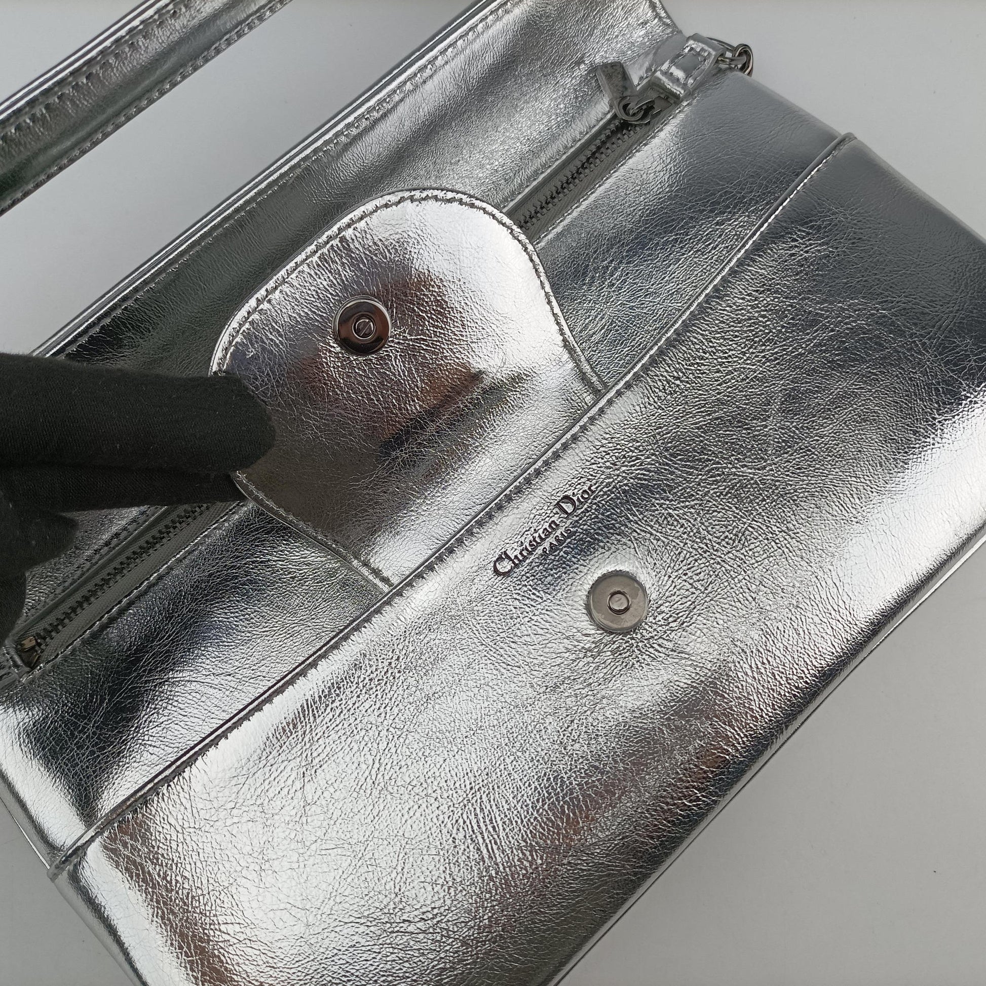 Dior double Medium Silver Leather 10-MA-0241ディオール ダブル ミディアム シルバー レザー 10-MA-0241