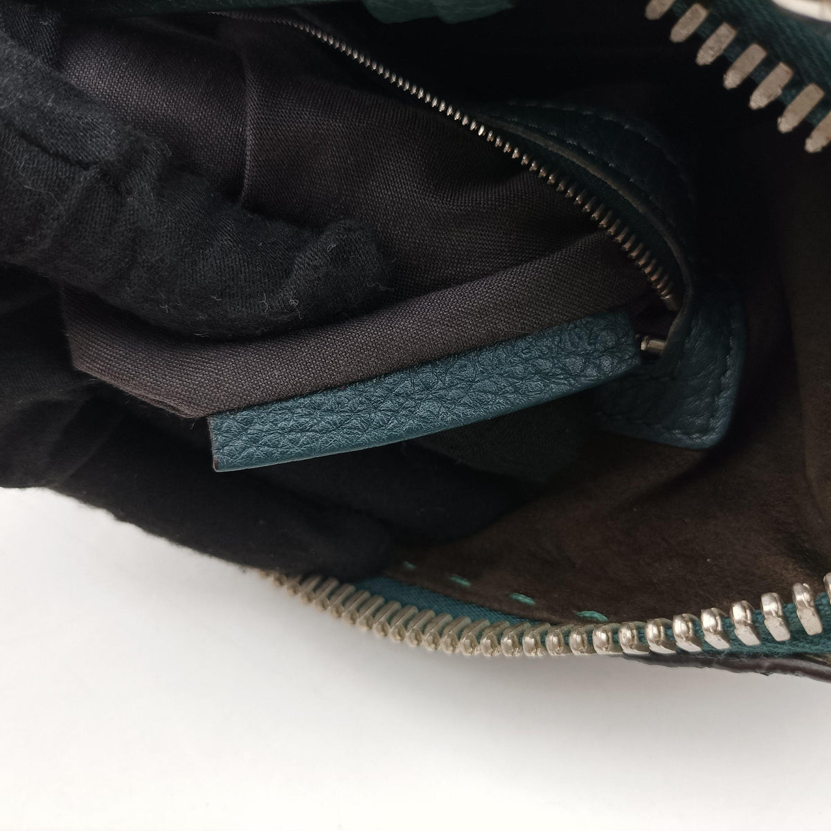 Pre-owned Fendi Selleria Lei Whipstitch Green Leather× Python  shoulderbag | stylenewstar