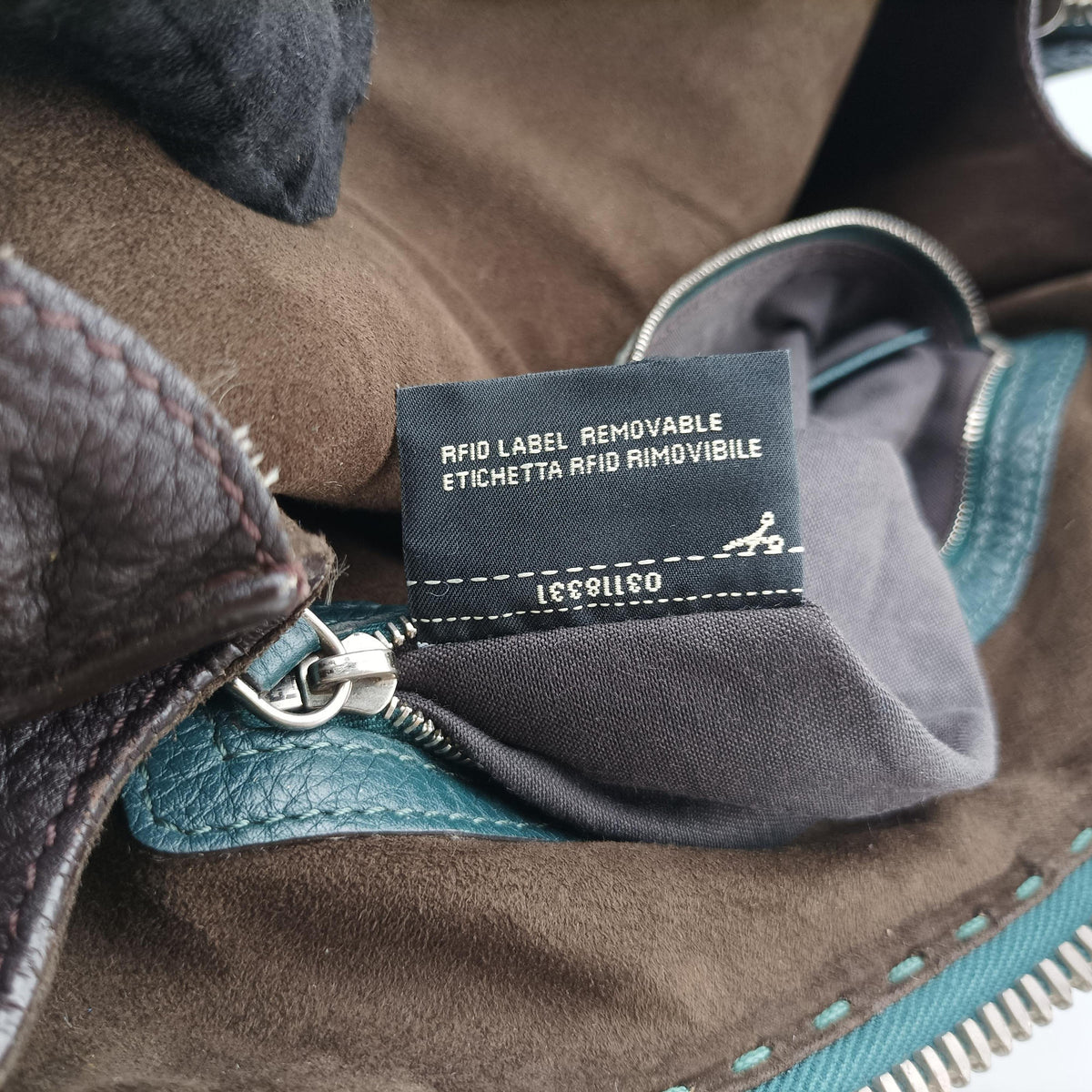 Pre-owned Fendi Selleria Lei Whipstitch Green Leather× Python  shoulderbag | stylenewstar