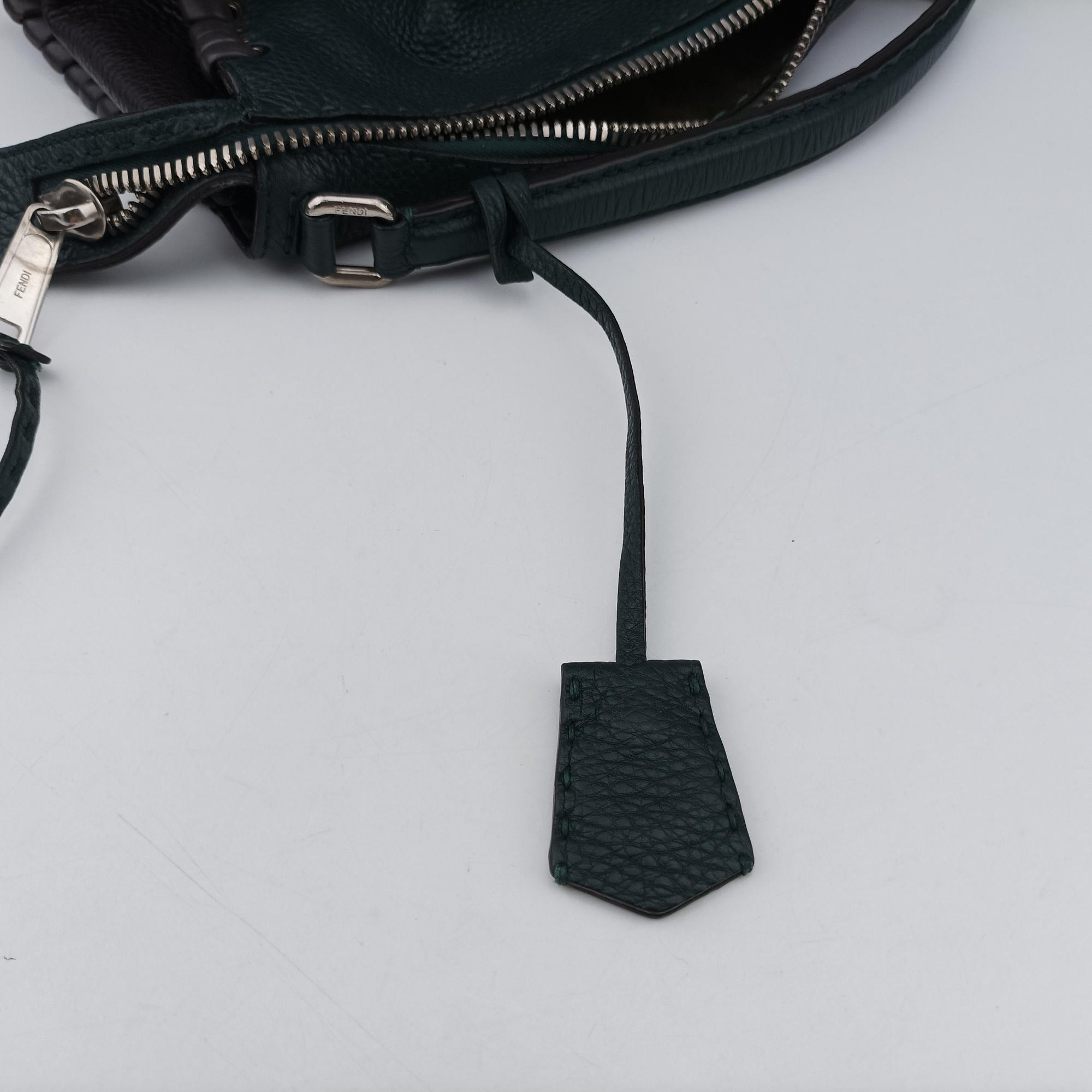 Pre-owned Fendi Selleria Lei Whipstitch Green Leather× Python  shoulderbag | stylenewstar