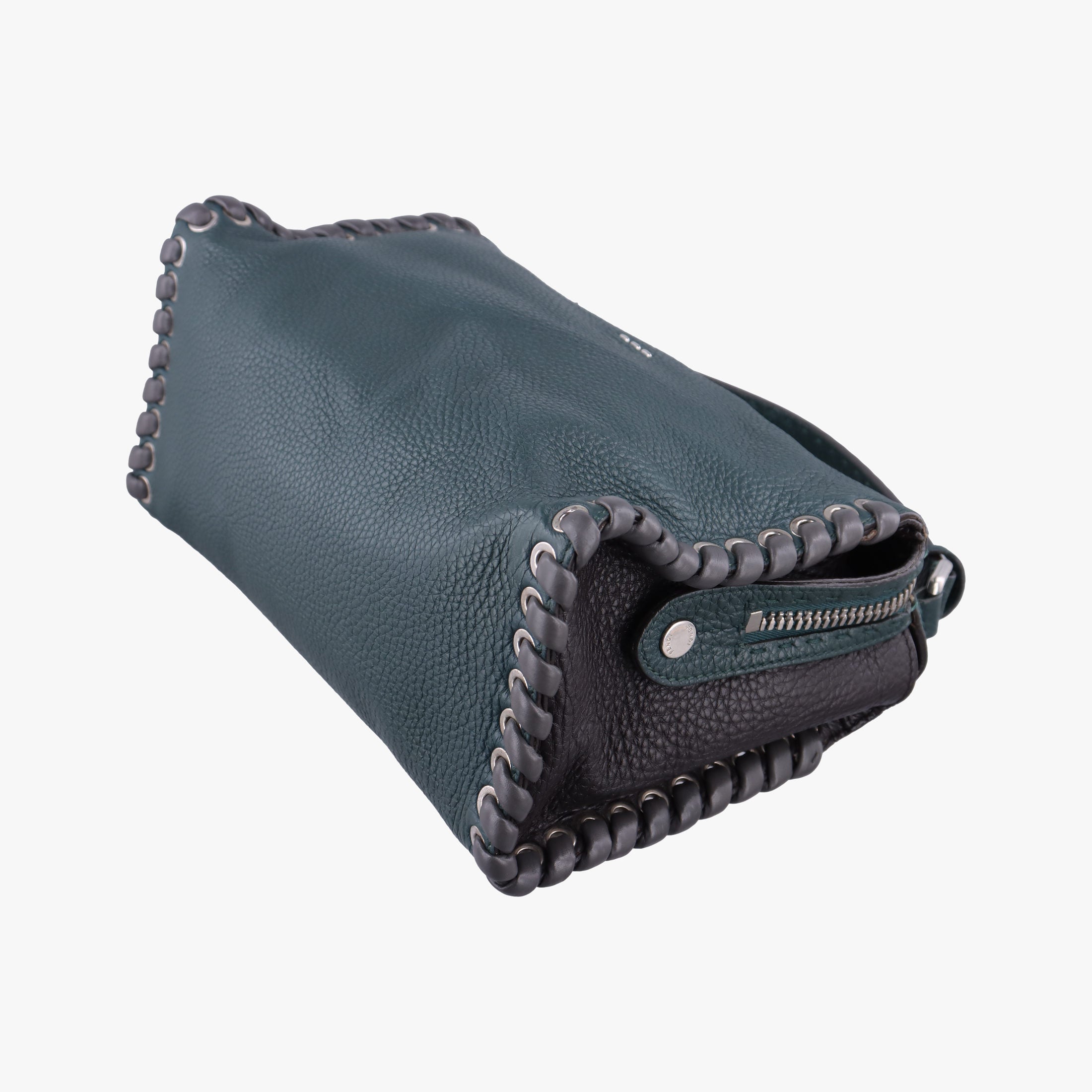 Pre-owned Fendi Selleria Lei Whipstitch Green Leather× Python  shoulderbag | stylenewstar