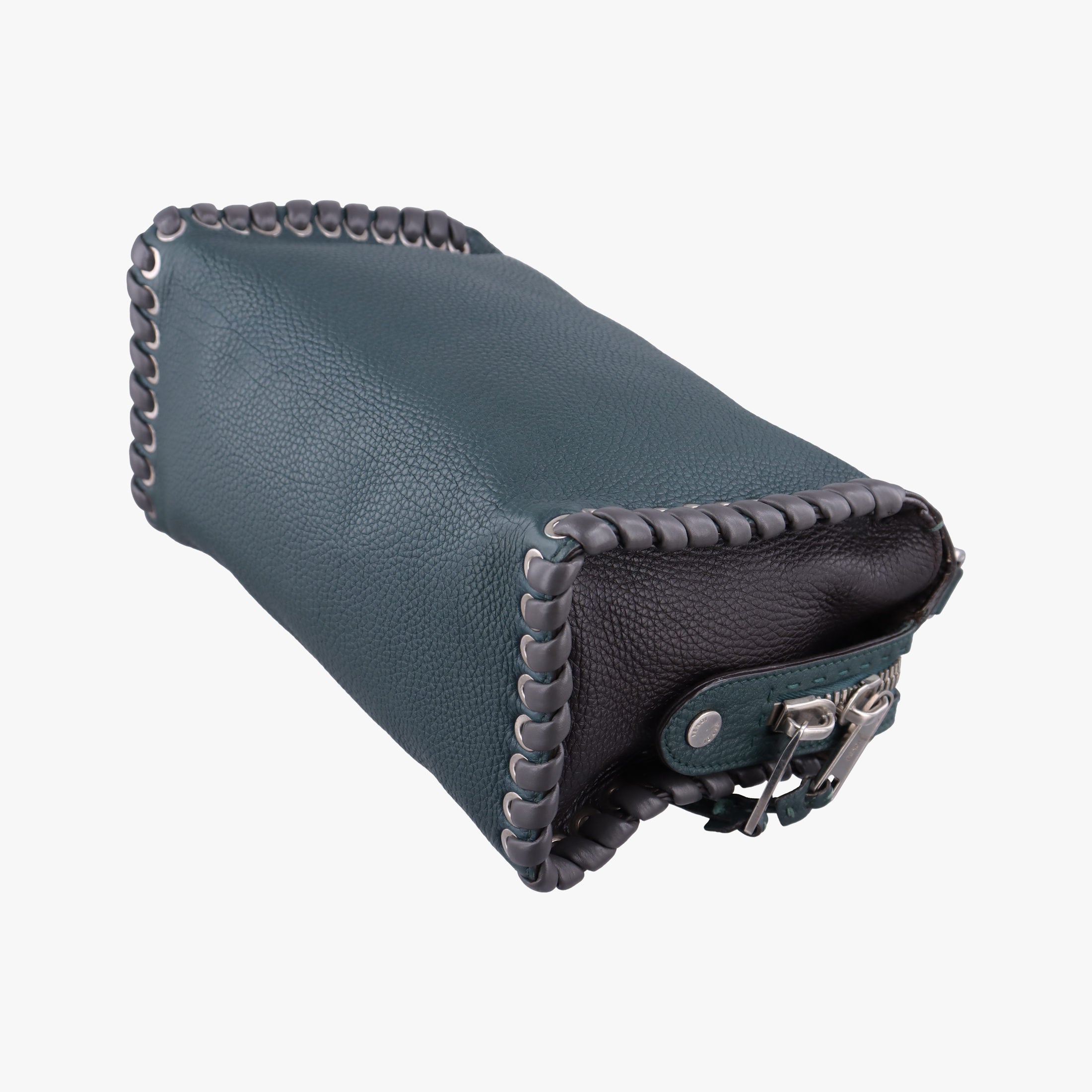 Pre-owned Fendi Selleria Lei Whipstitch Green Leather× Python  shoulderbag | stylenewstar