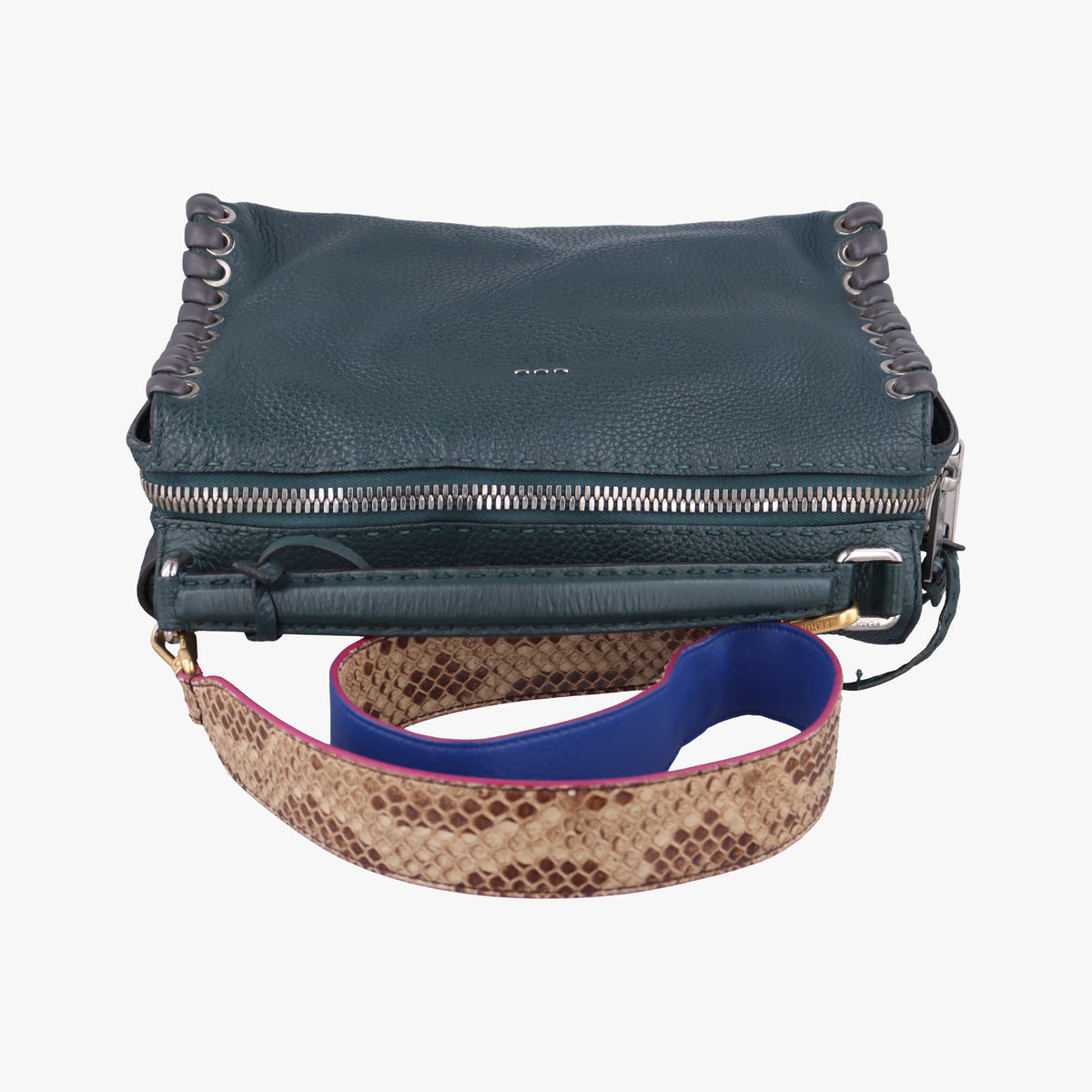 Pre-owned Fendi Selleria Lei Whipstitch Green Leather× Python  shoulderbag | stylenewstar