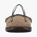 Pre-owned Gucci Bamboo Brown GGCanvas×Leather 339002 handbag | stylenewstar