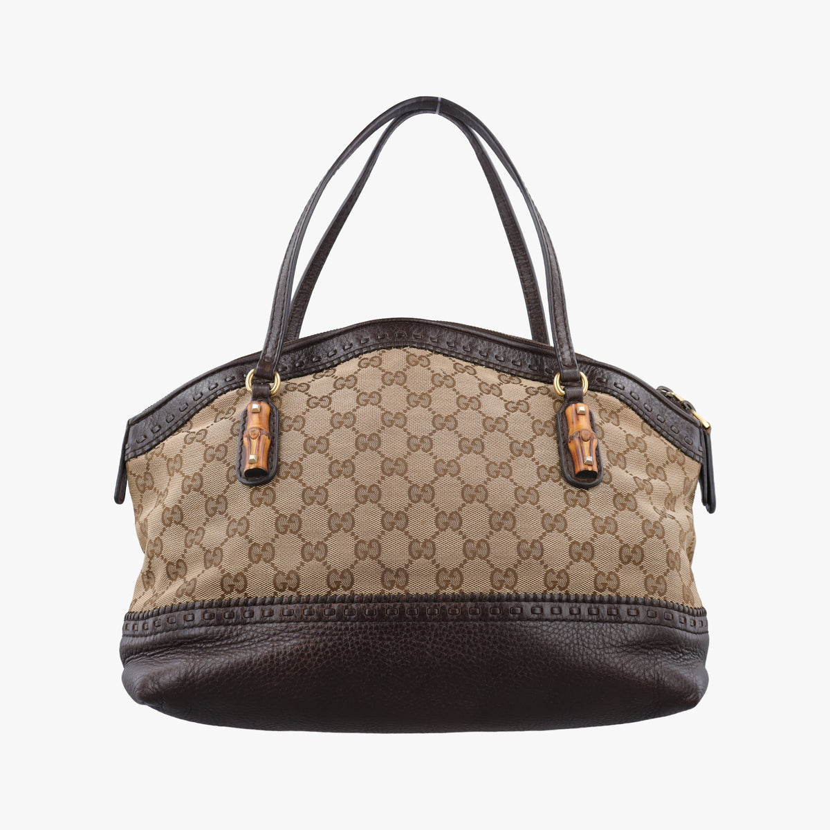 Pre-owned Gucci Bamboo Brown GGCanvas×Leather 339002 handbag | stylenewstar
