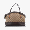 Pre-owned Gucci Bamboo Brown GGCanvas×Leather 339002 handbag | stylenewstar