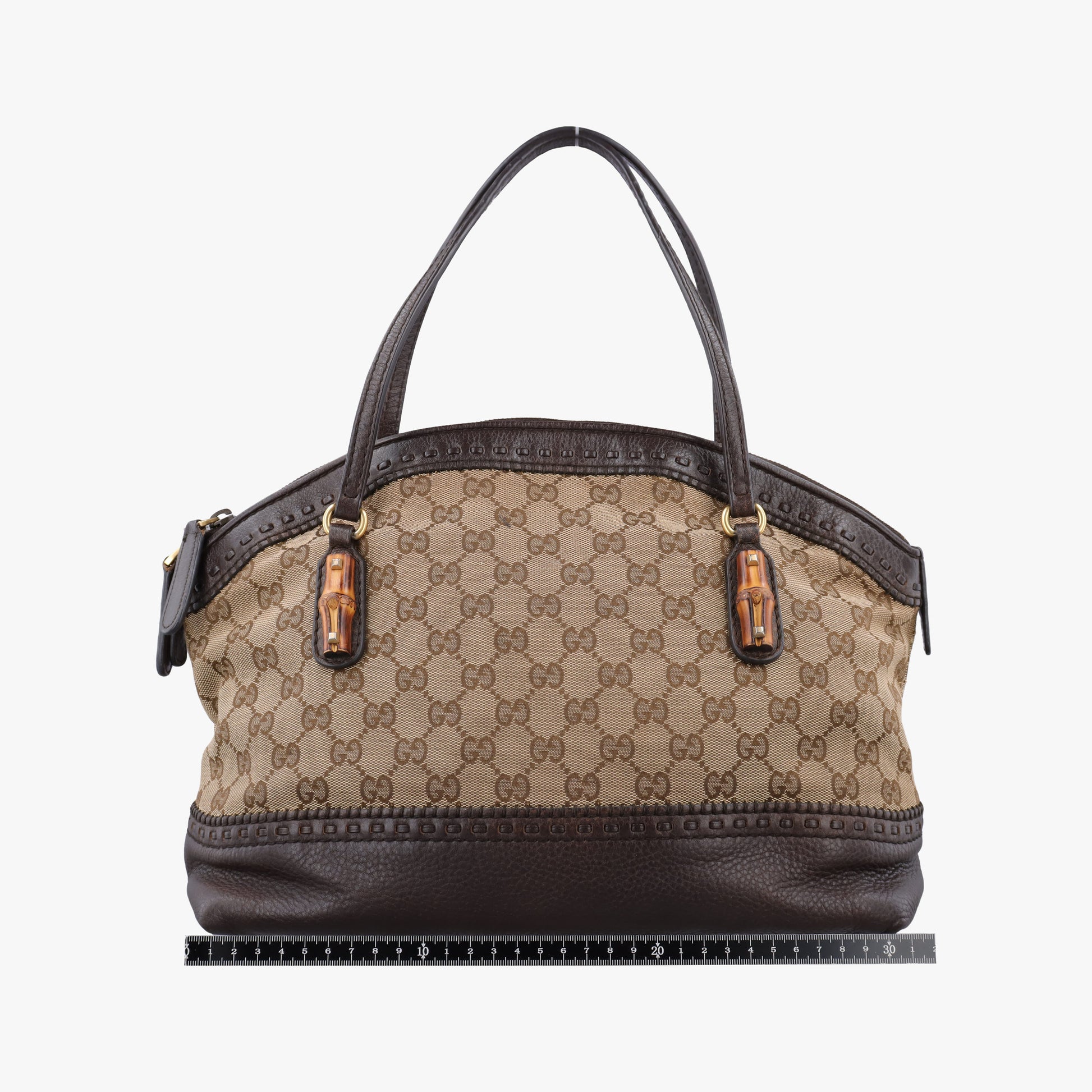 Pre-owned Gucci Bamboo Brown GGCanvas×Leather 339002 handbag | stylenewstar