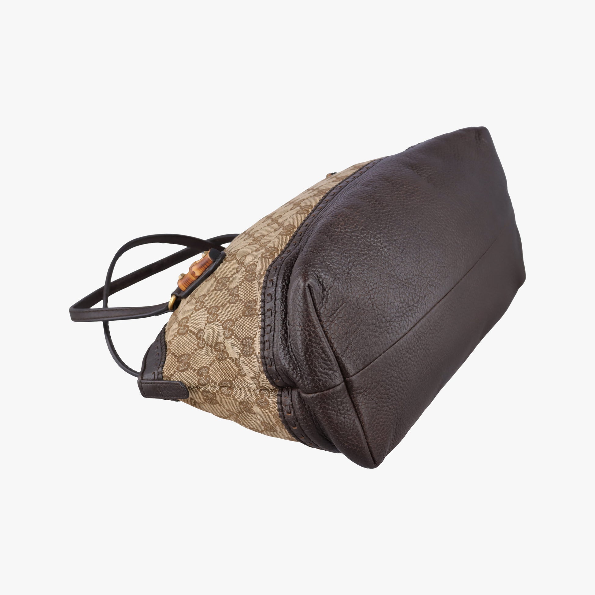Pre-owned Gucci Bamboo Brown GGCanvas×Leather 339002 handbag | stylenewstar