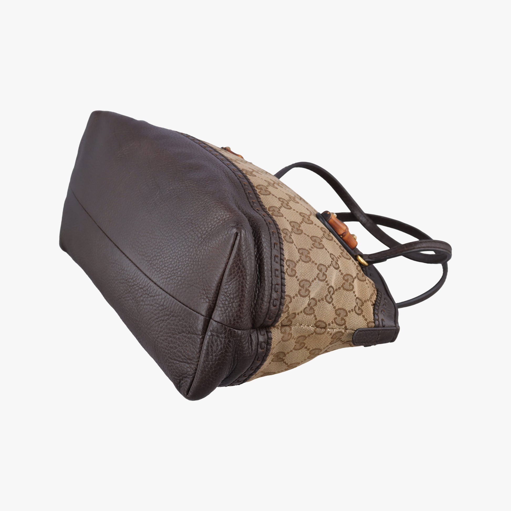 Pre-owned Gucci Bamboo Brown GGCanvas×Leather 339002 handbag | stylenewstar