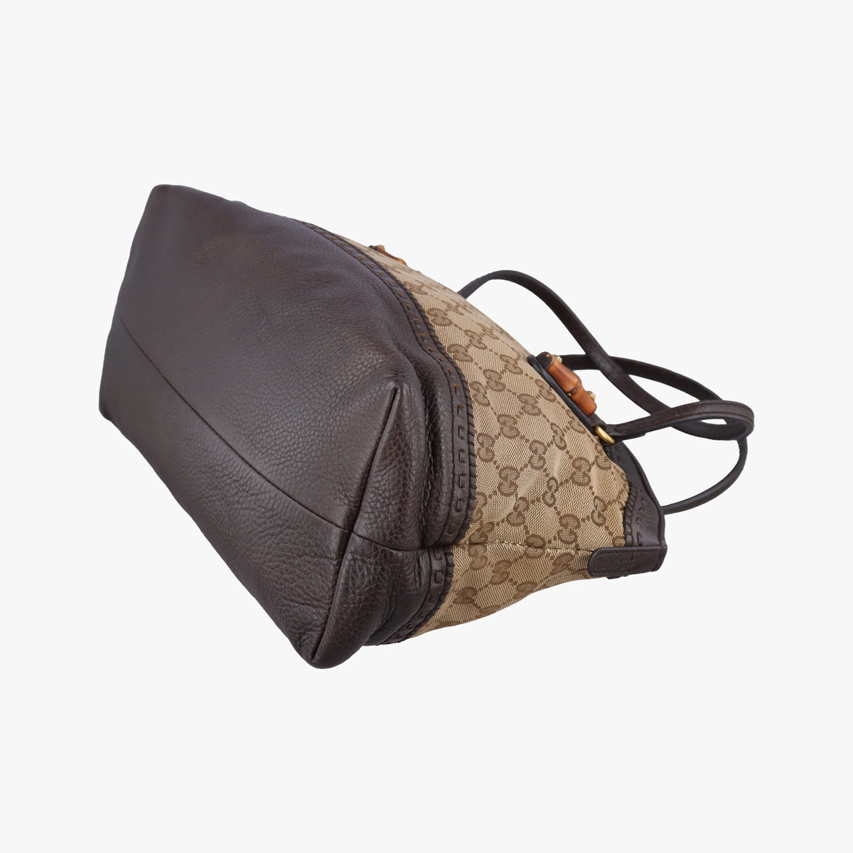 Pre-owned Gucci Bamboo Brown GGCanvas×Leather 339002 handbag | stylenewstar