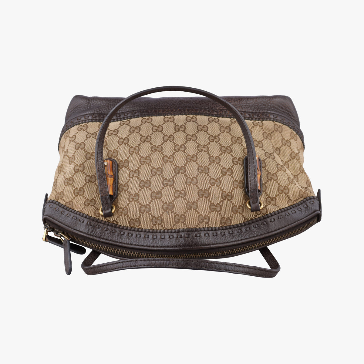 Pre-owned Gucci Bamboo Brown GGCanvas×Leather 339002 handbag | stylenewstar
