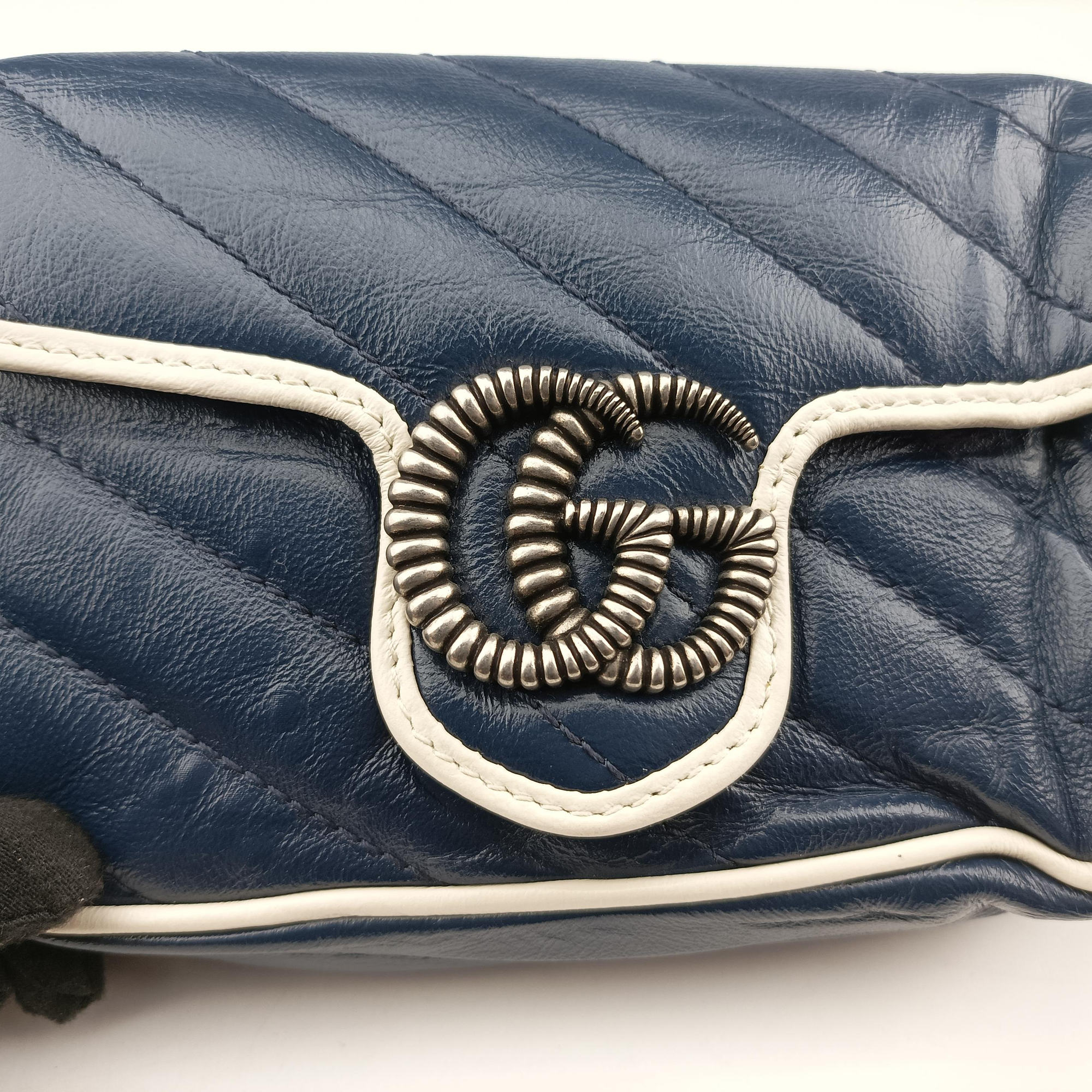 GG Marmont White×blue Leather 574969 GGマーモント ホワイト×ブルー レザー 574969 