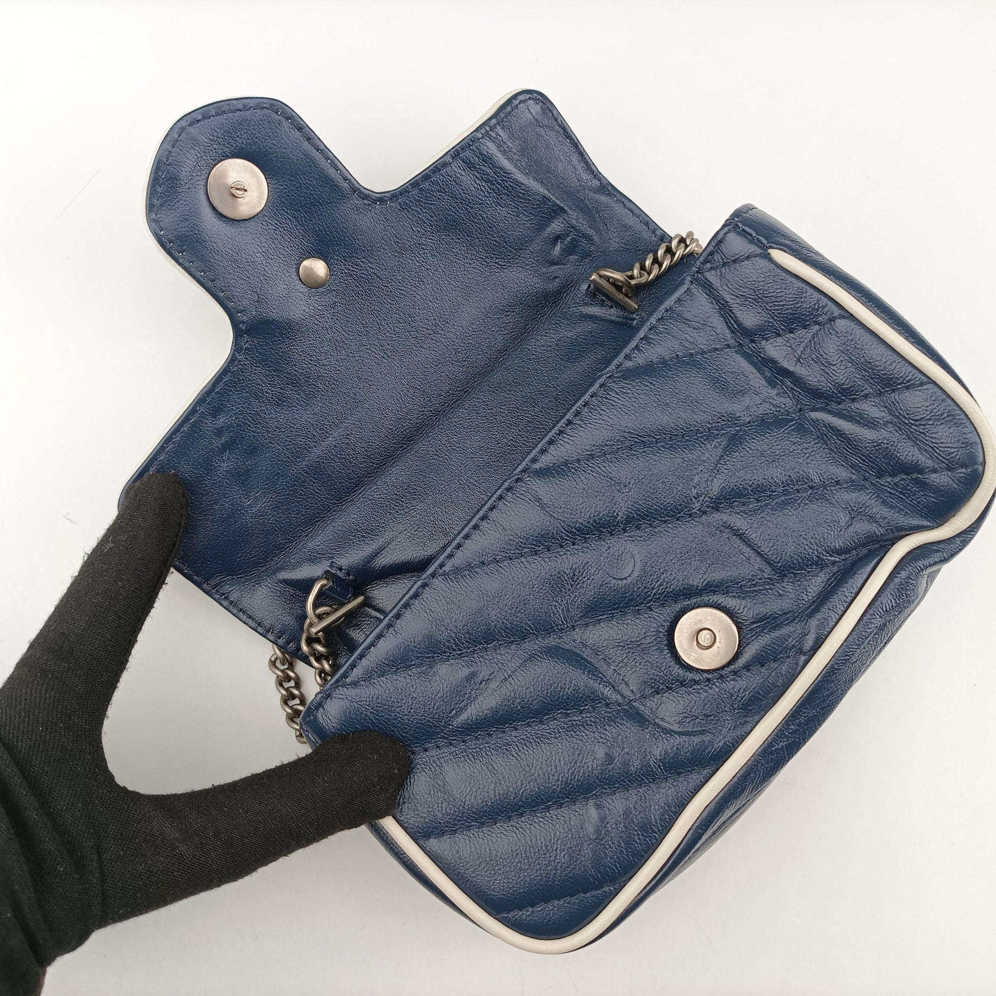 GG Marmont White×blue Leather 574969 GGマーモント ホワイト×ブルー レザー 574969 