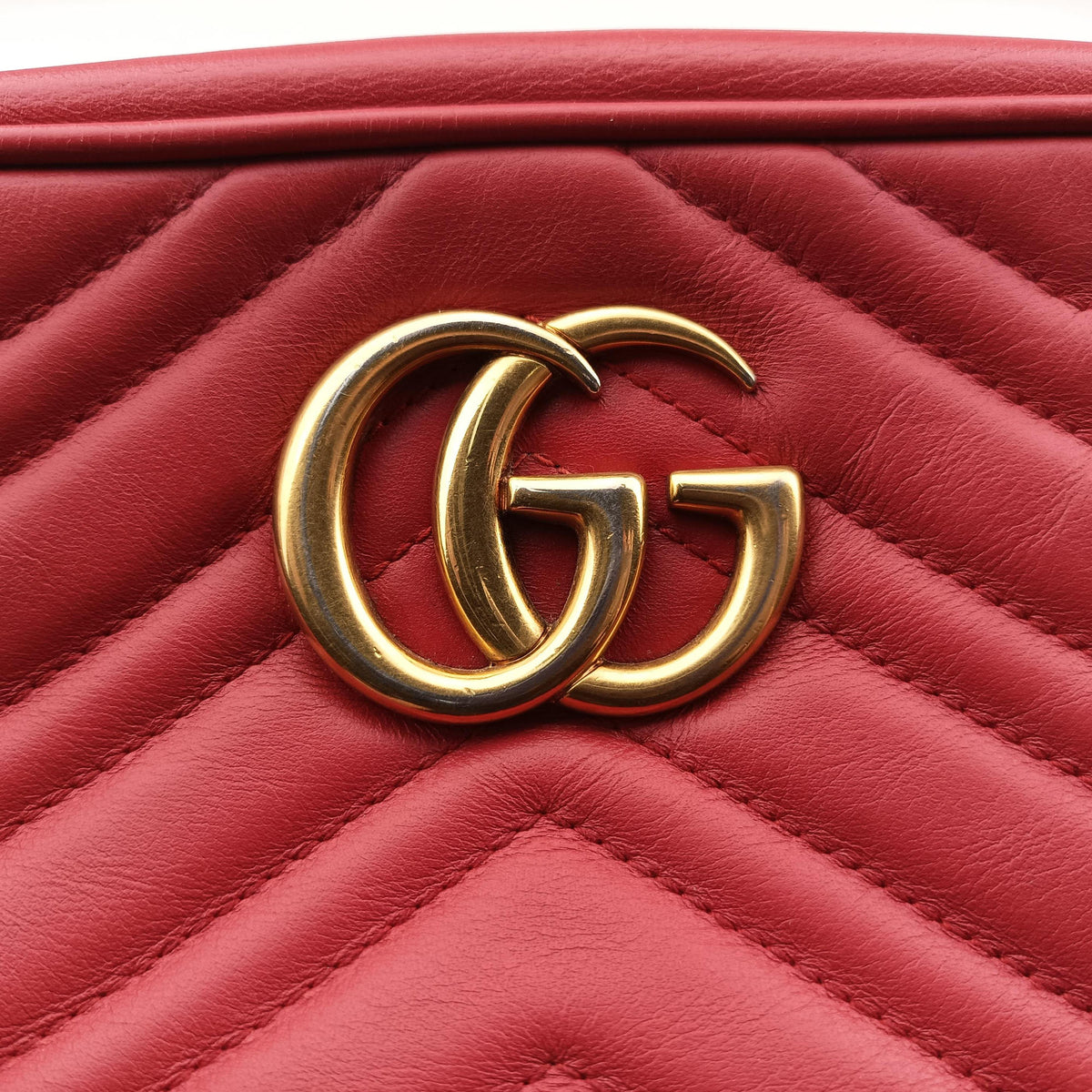 Pre-owned Gucci GG Marmont Red Leather 447632 shoulderbag | stylenewstar