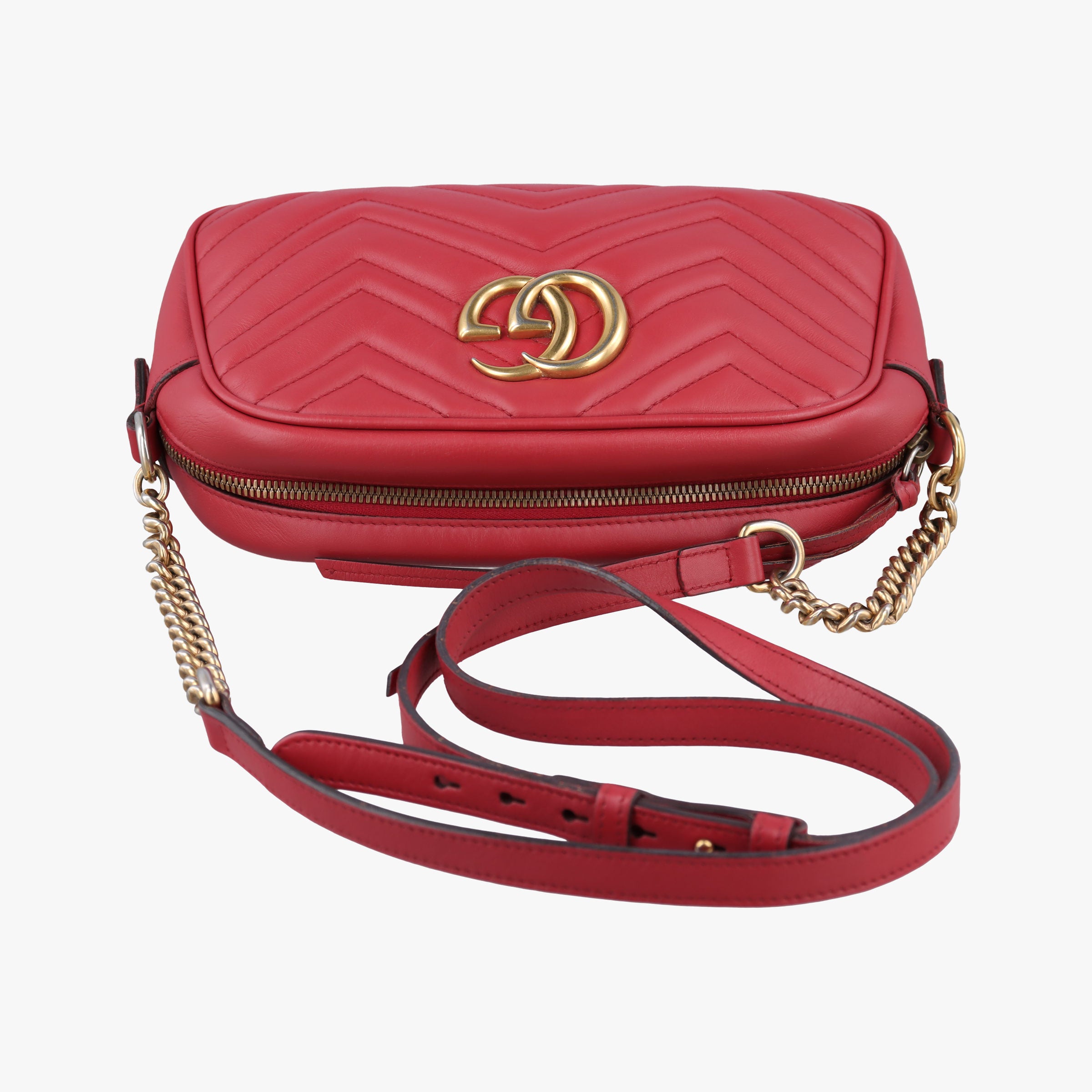 Pre-owned Gucci GG Marmont Red Leather 447632 shoulderbag | stylenewstar