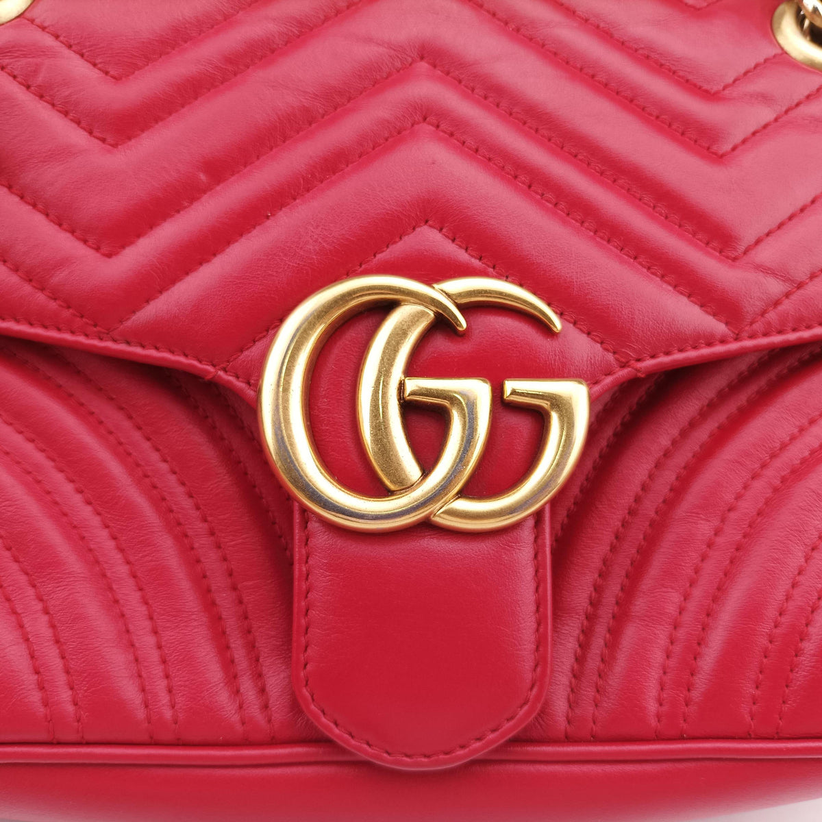 Pre-owned Gucci GG Marmont Red Leather 443497 shoulderbag | stylenewstar