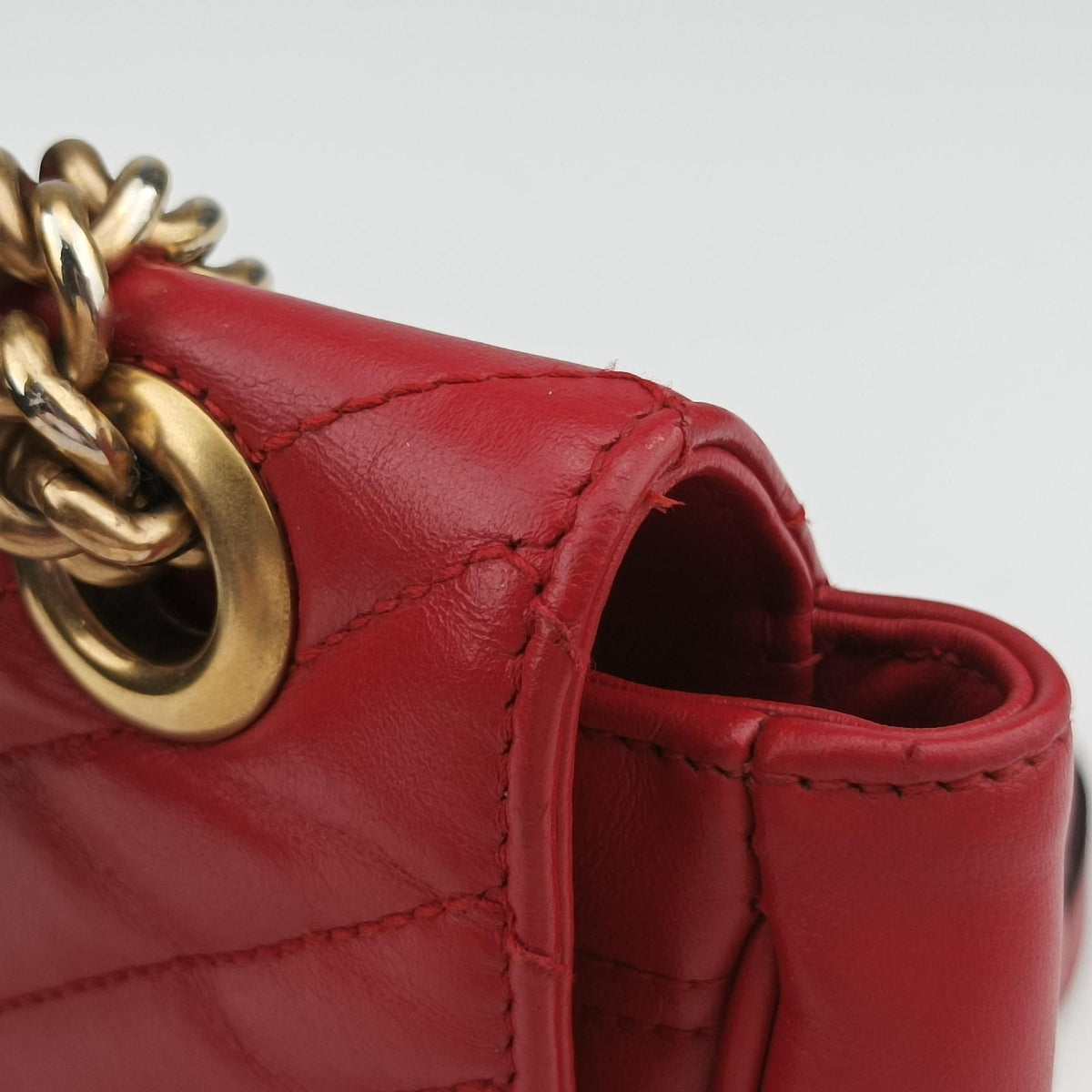 Pre-owned Gucci GG Marmont Red Leather 443497 shoulderbag | stylenewstar