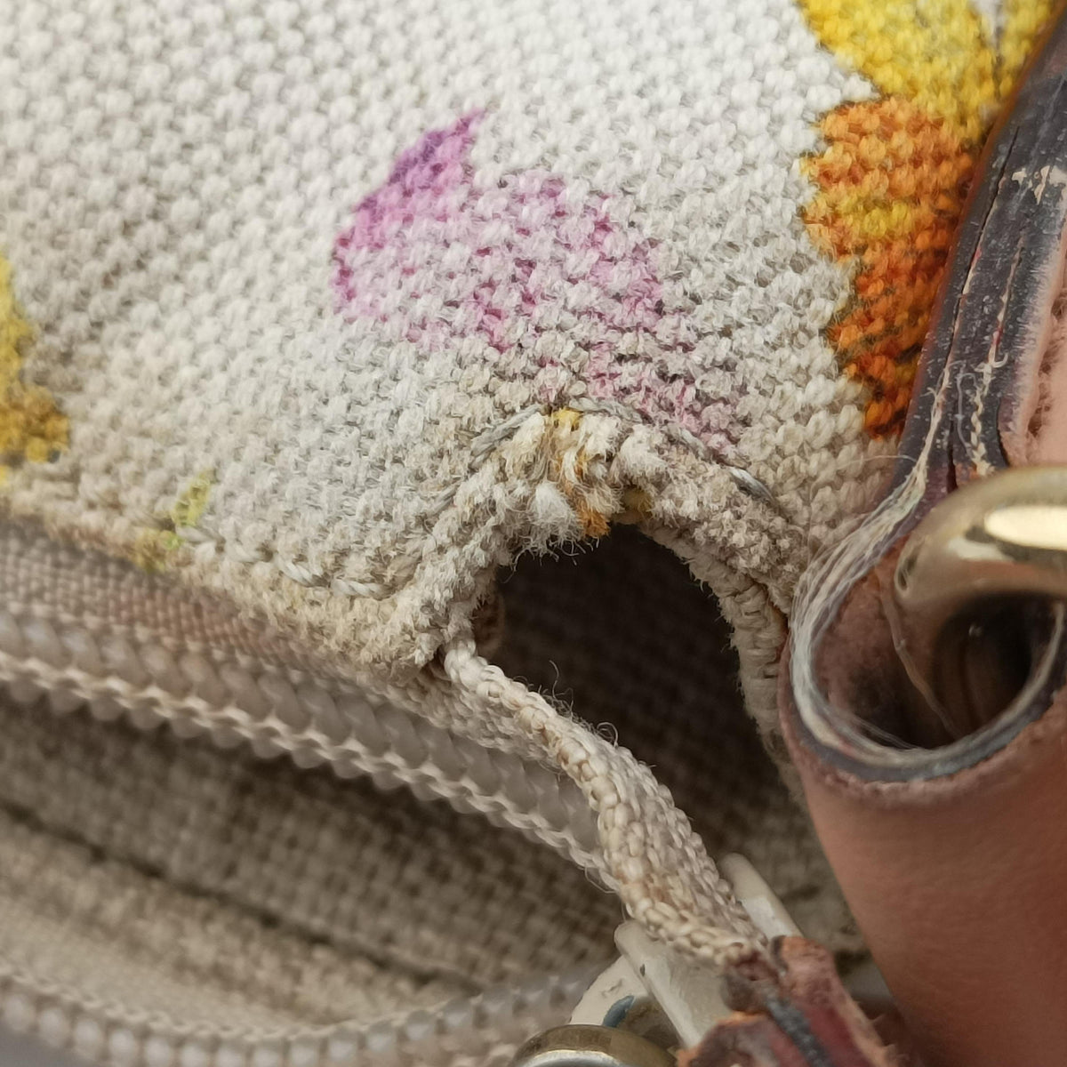 Flora Multicolour×White canvas×leather 145857 フローラ マルチカラー×アイボリー キャンバス×レザー 145857 