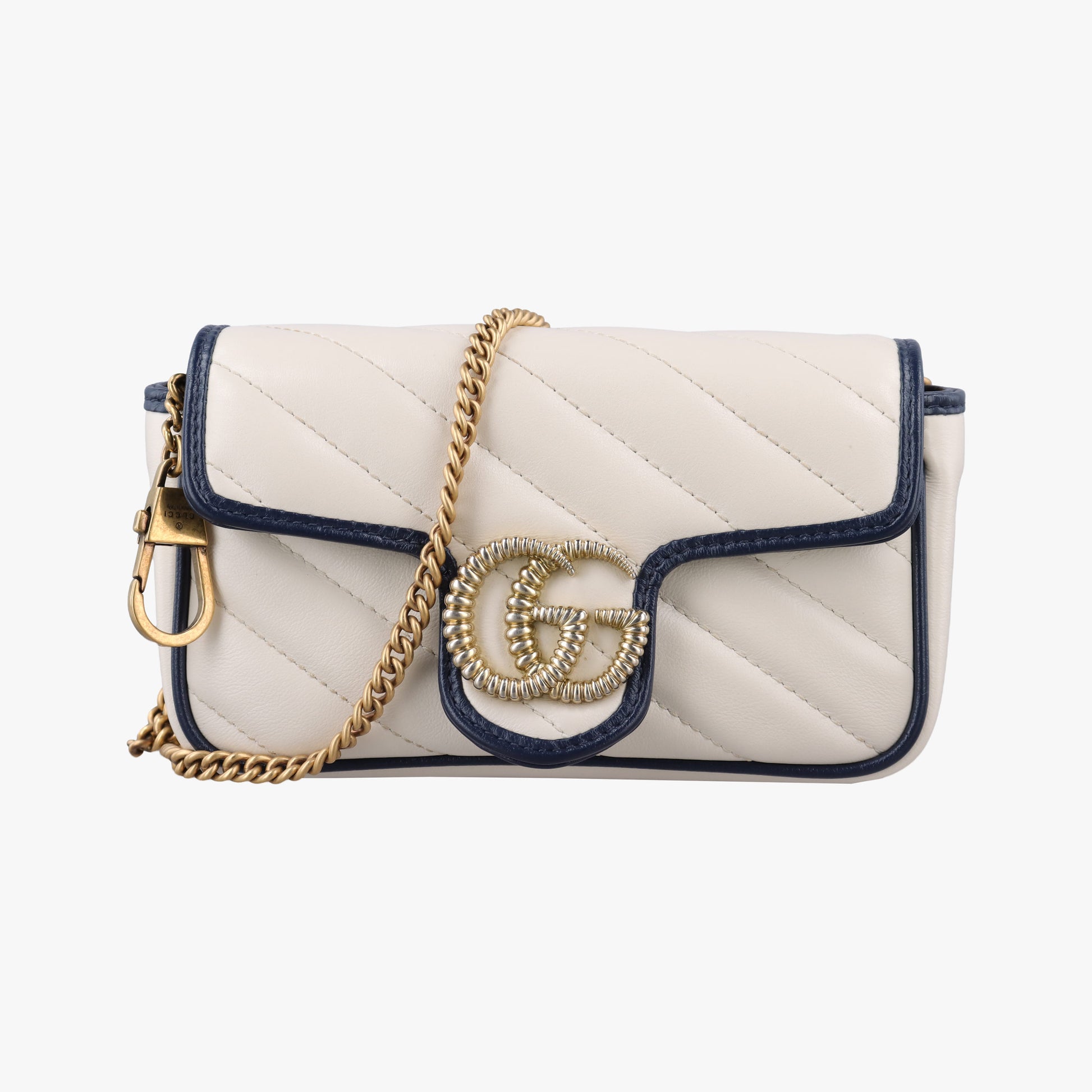 GG Marmont White×navy Leather 574969 GGマーモント ホワイト×ネイビー レザー 574969 