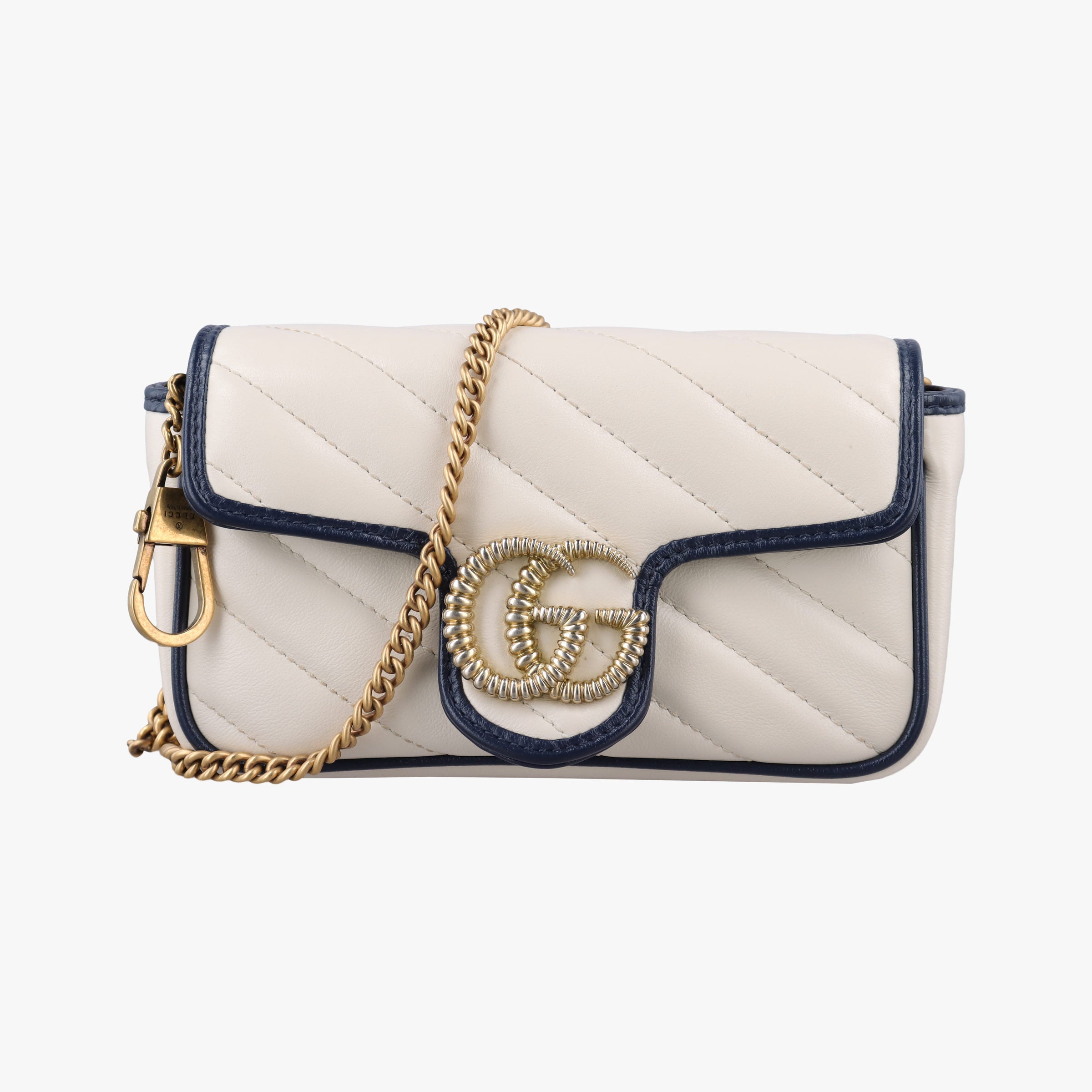 GG Marmont White×navy Leather 574969 GGマーモント ホワイト×ネイビー レザー 574969 