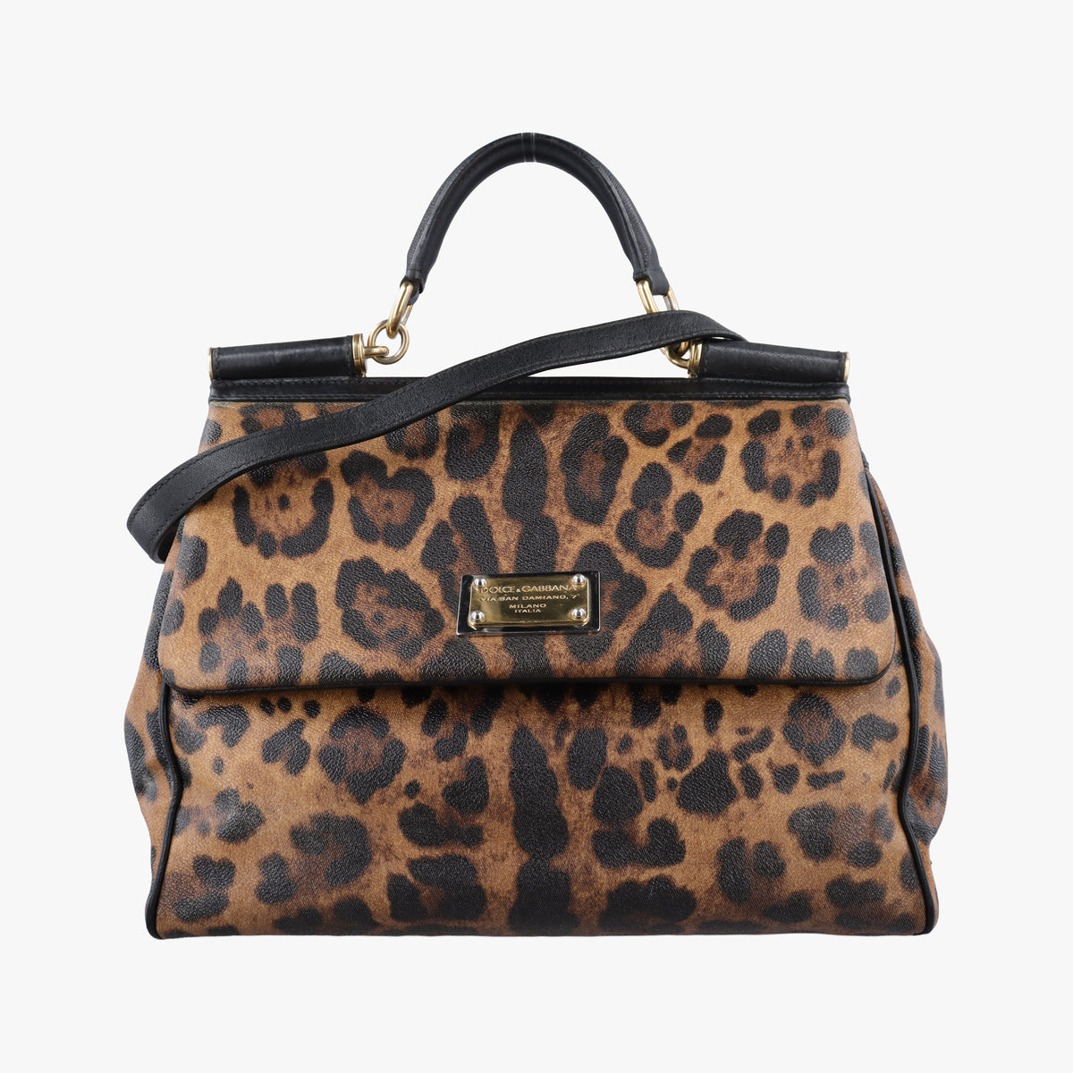 Pre-owned Dolce & Gabbana SICILY Leopard Brown PVC coated canvas  shoulderbag | stylenewstar