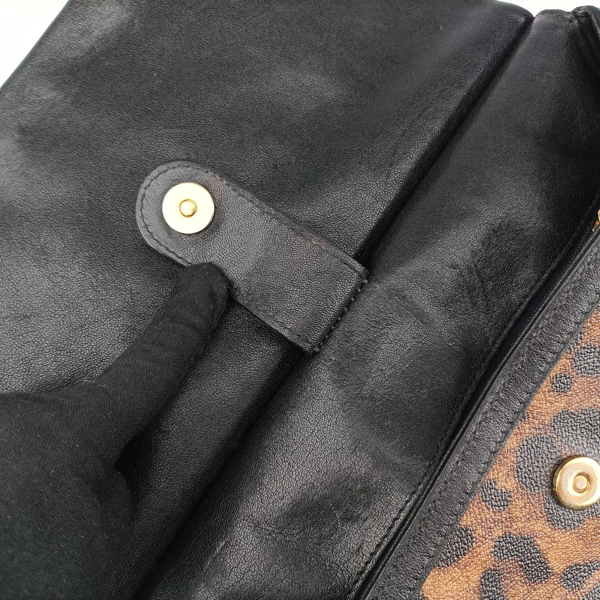 Pre-owned Dolce & Gabbana SICILY Leopard Brown PVC coated canvas  shoulderbag | stylenewstar