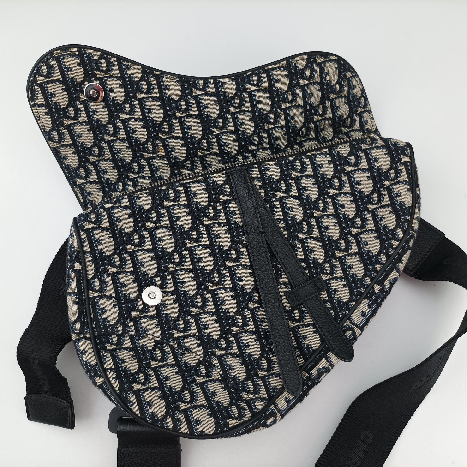 Saddlebags Gray×Navy×Black Jacquard×Leather 19-BO-0129サドルバッグ グレー×ネイビー×ブラック ジャガード×レザー 19-BO-0129