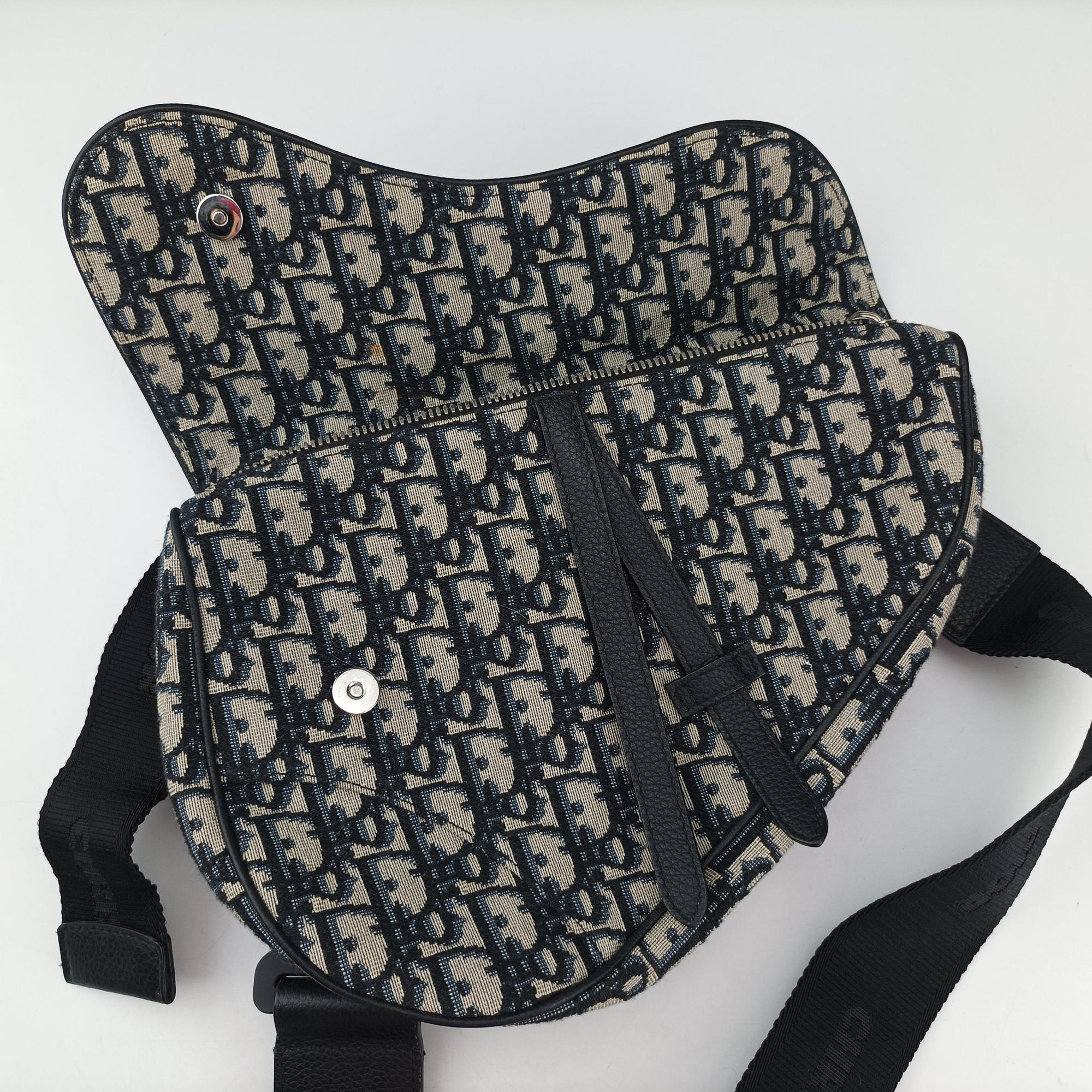 Saddlebags Gray×Navy×Black Jacquard×Leather 19-BO-0129サドルバッグ グレー×ネイビー×ブラック ジャガード×レザー 19-BO-0129