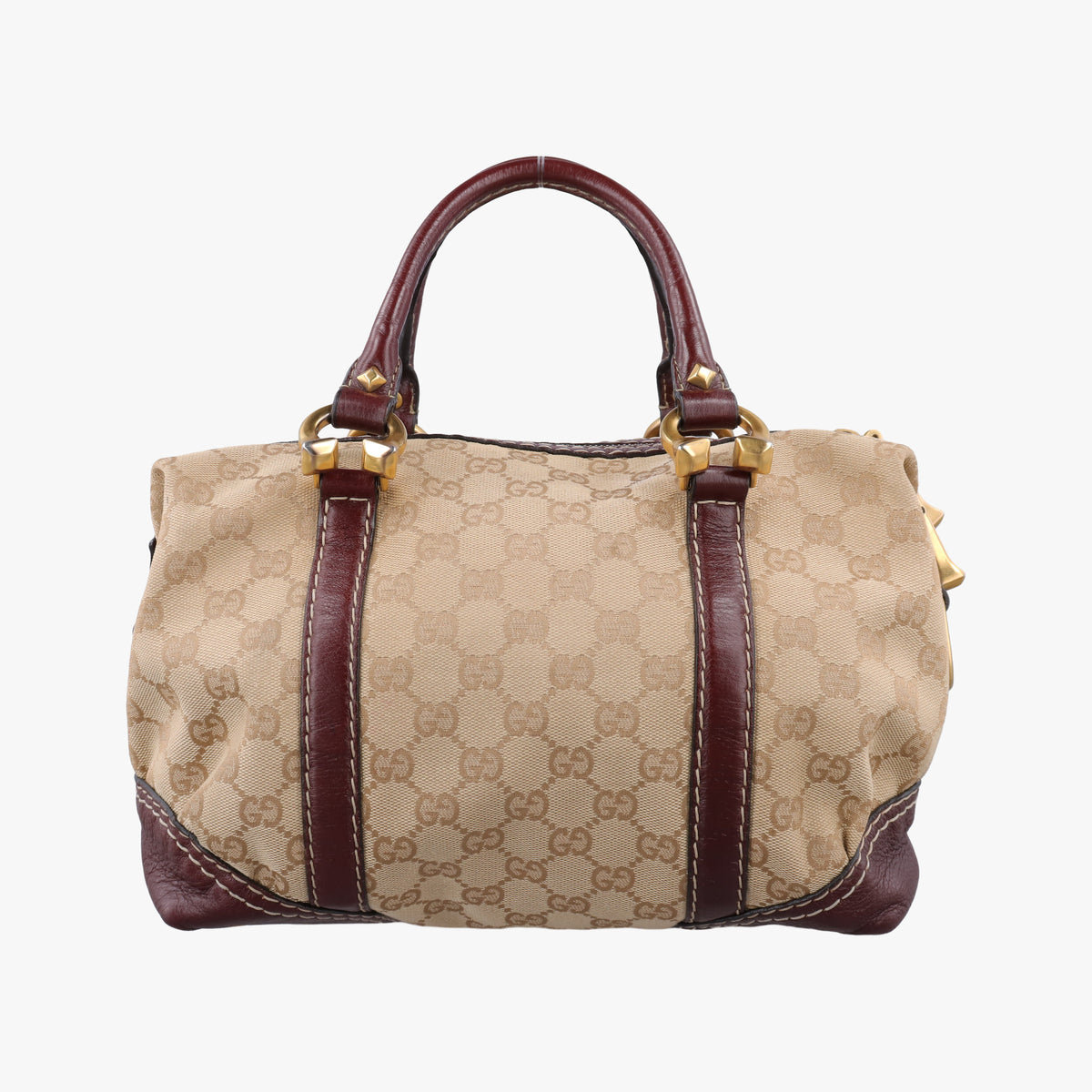 Pre-owned Gucci Sukey Beige × Brownish Red GG canvas×leatherGG 189893 handbag | stylenewstar