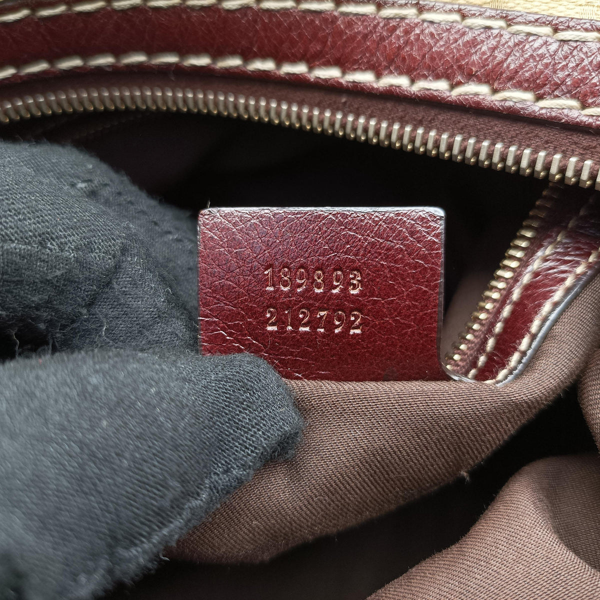 Pre-owned Gucci Sukey Beige × Brownish Red GG canvas×leatherGG 189893 handbag | stylenewstar