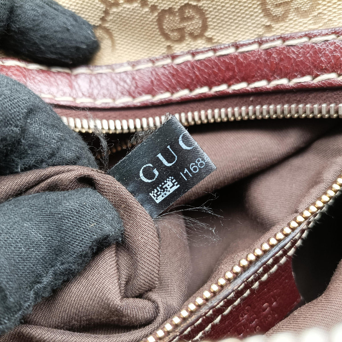 Pre-owned Gucci Sukey Beige × Brownish Red GG canvas×leatherGG 189893 handbag | stylenewstar
