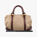 Pre-owned Gucci Sukey Beige × Brownish Red GG canvas×leatherGG 189893 handbag | stylenewstar