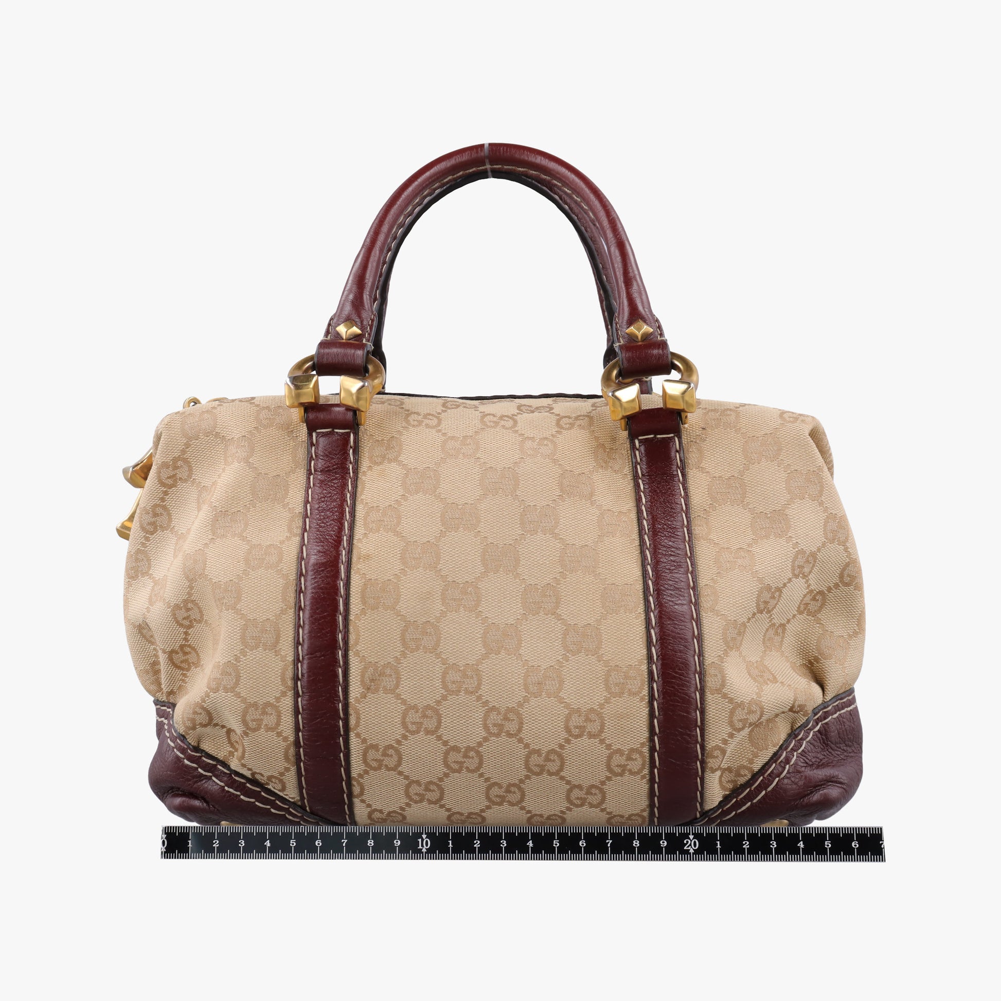 Pre-owned Gucci Sukey Beige × Brownish Red GG canvas×leatherGG 189893 handbag | stylenewstar