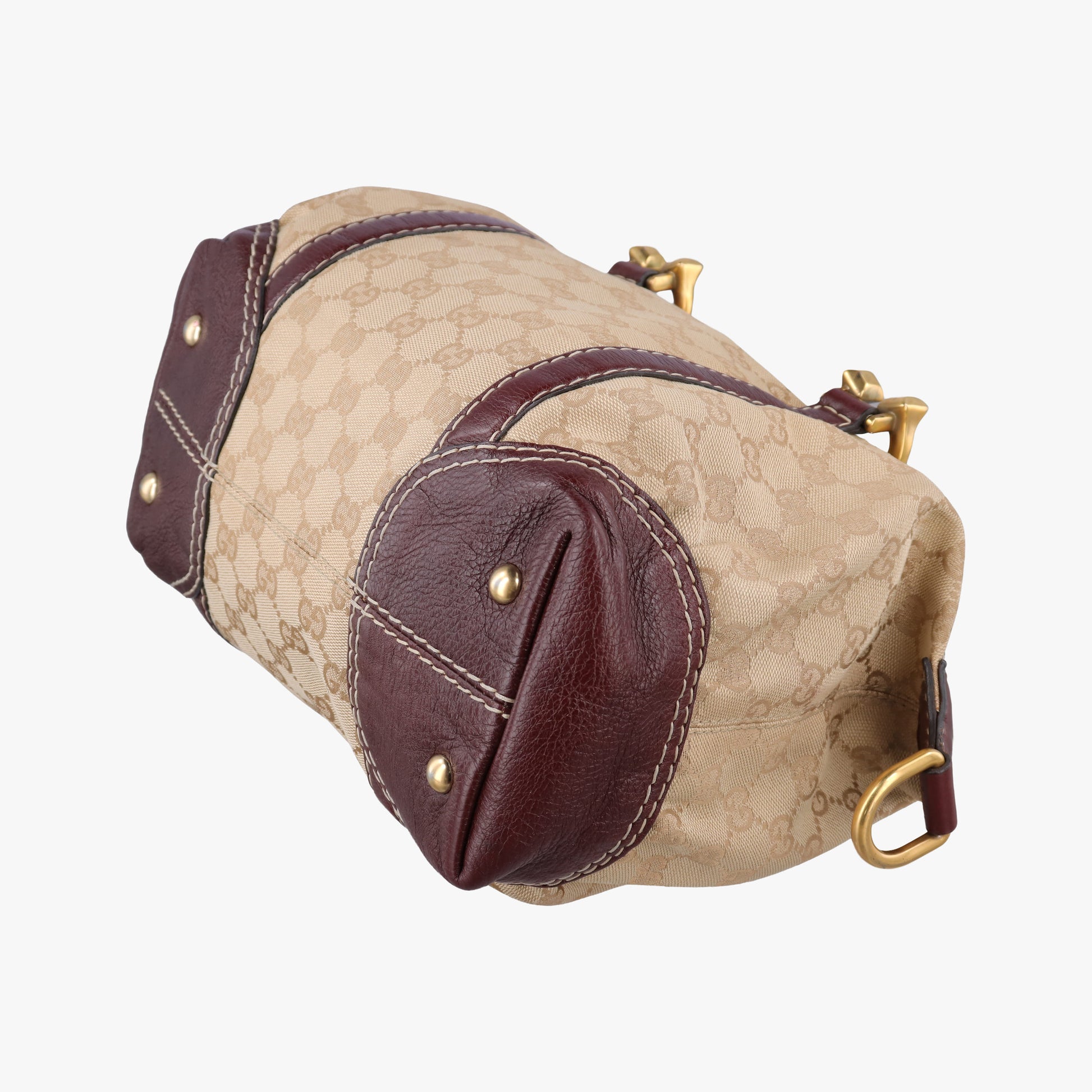 Pre-owned Gucci Sukey Beige × Brownish Red GG canvas×leatherGG 189893 handbag | stylenewstar