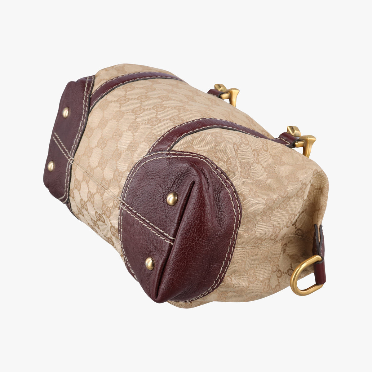 Pre-owned Gucci Sukey Beige × Brownish Red GG canvas×leatherGG 189893 handbag | stylenewstar