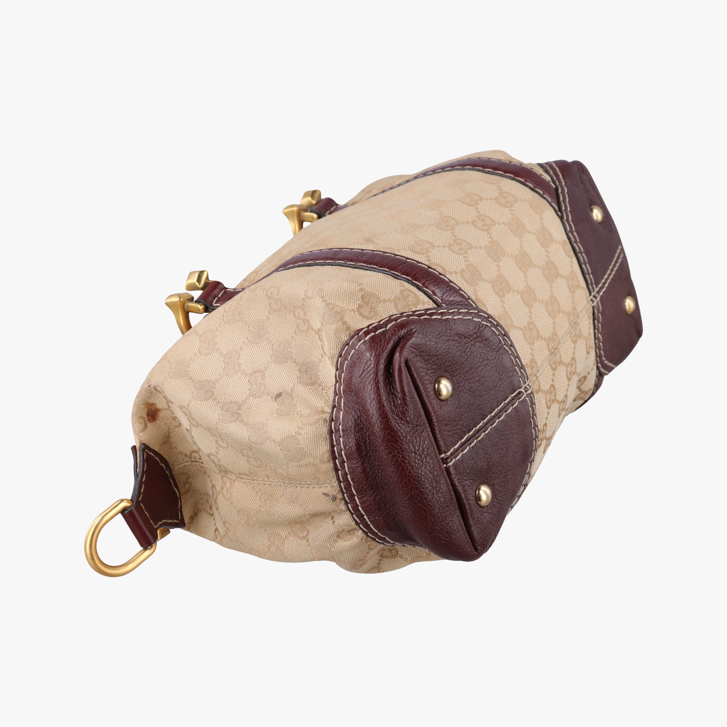 Pre-owned Gucci Sukey Beige × Brownish Red GG canvas×leatherGG 189893 handbag | stylenewstar