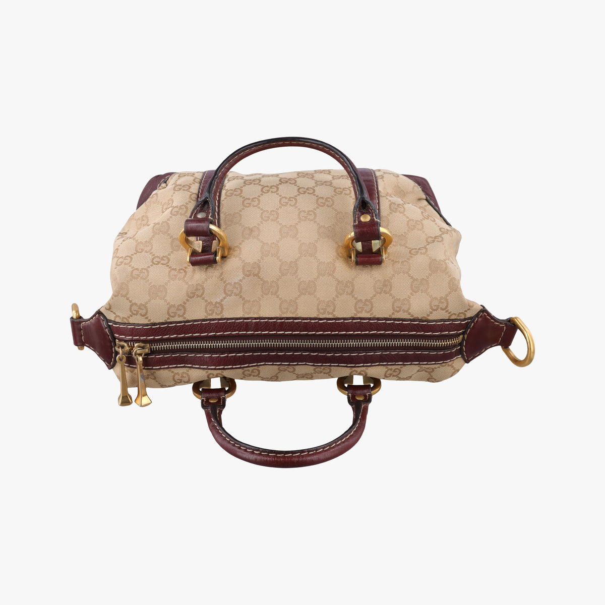 Pre-owned Gucci Sukey Beige × Brownish Red GG canvas×leatherGG 189893 handbag | stylenewstar