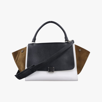 Pre-owned Celine Trapeze Black × White × Brown Suede × leather  shoulderbag | stylenewstar