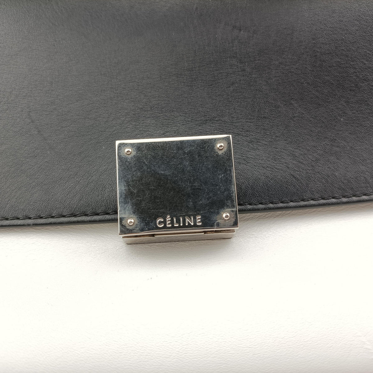 Pre-owned Celine Trapeze Black × White × Brown Suede × leather  shoulderbag | stylenewstar