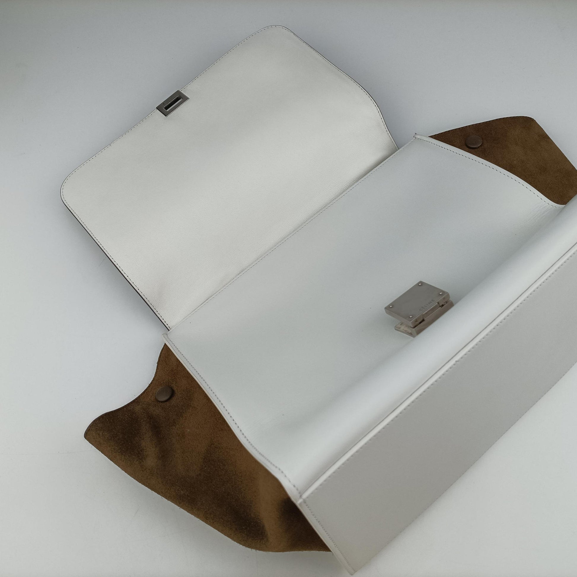 Pre-owned Celine Trapeze Black × White × Brown Suede × leather  shoulderbag | stylenewstar