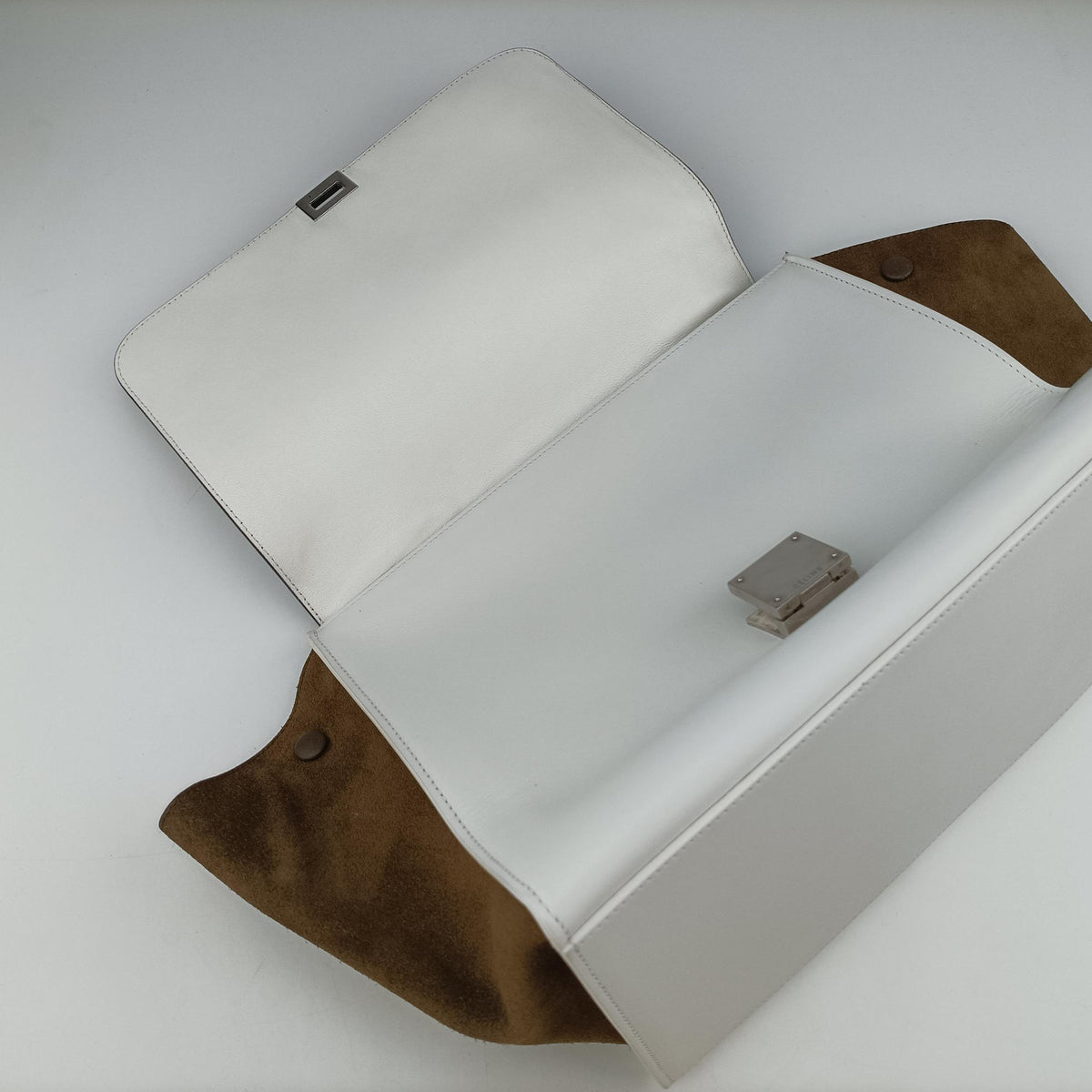 Pre-owned Celine Trapeze Black × White × Brown Suede × leather  shoulderbag | stylenewstar