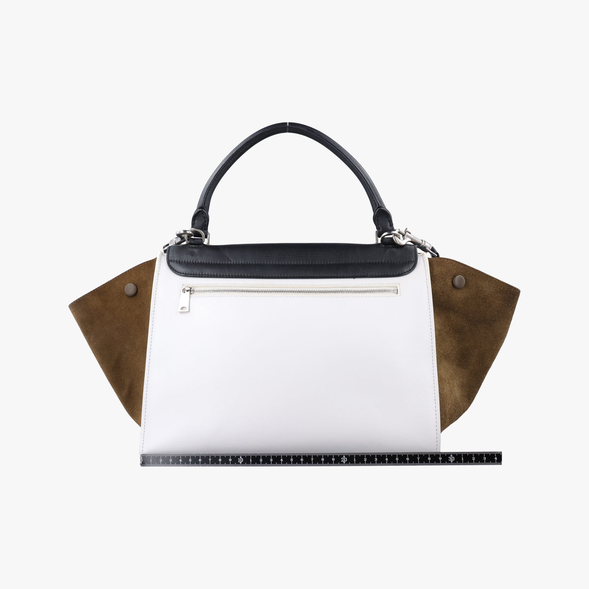 Pre-owned Celine Trapeze Black × White × Brown Suede × leather  shoulderbag | stylenewstar