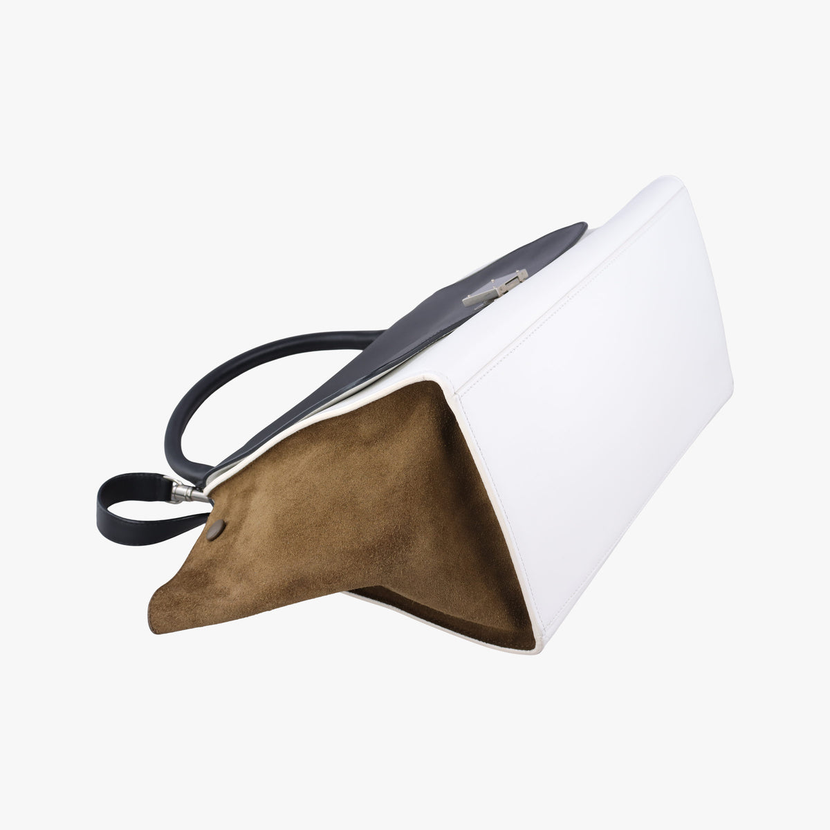 Pre-owned Celine Trapeze Black × White × Brown Suede × leather  shoulderbag | stylenewstar