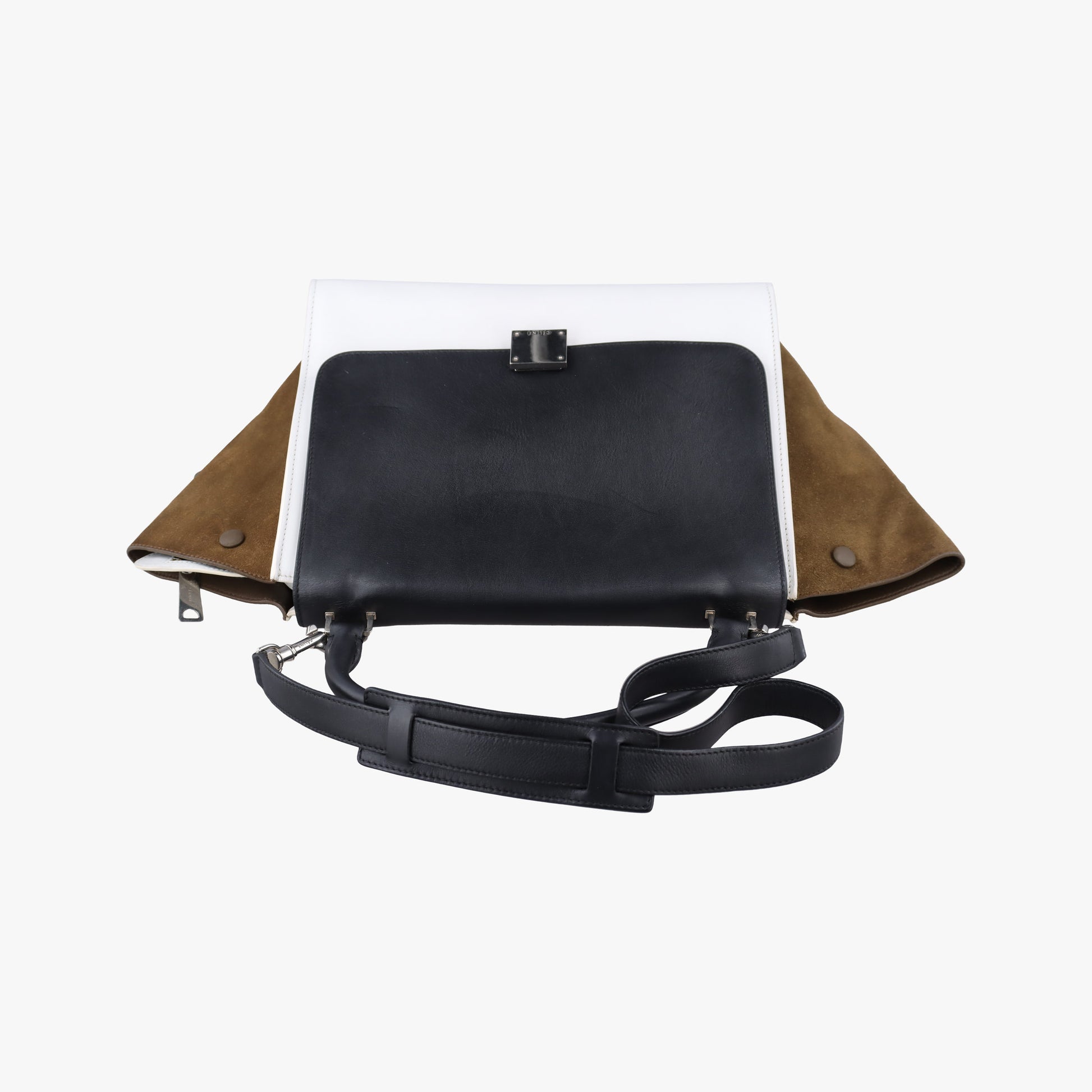 Pre-owned Celine Trapeze Black × White × Brown Suede × leather  shoulderbag | stylenewstar